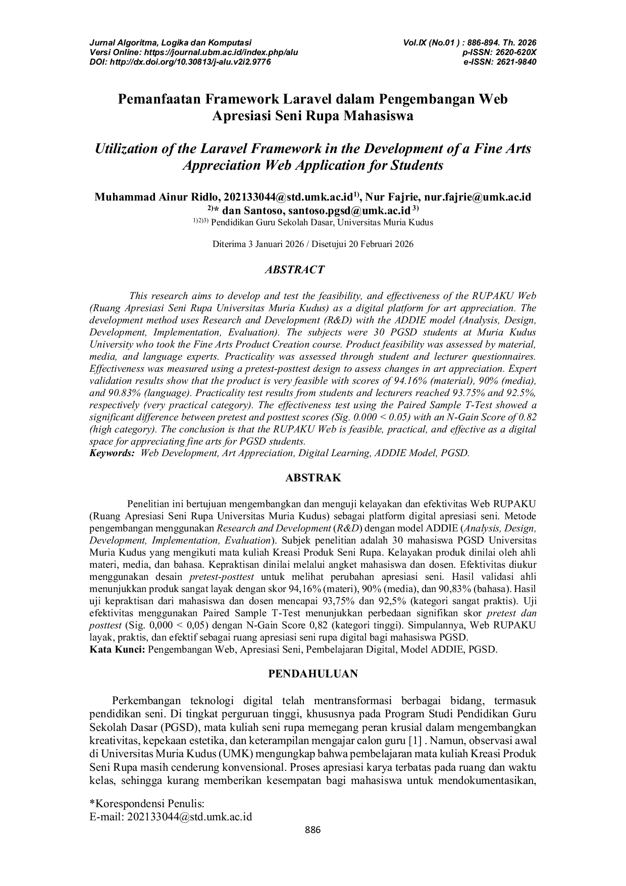 JURIS Pemanfaatan Framework Laravel dalam Pengembangan Web Apresiasi Seni Rupa Mahasiswa