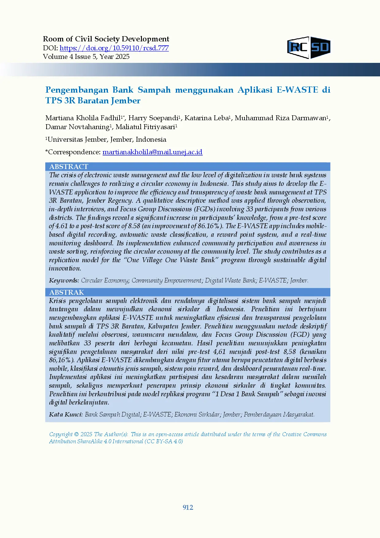 juris Pengembangan Bank Sampah Menggunakan Aplikasi E Waste Di Tps 3r Baratan Jember
