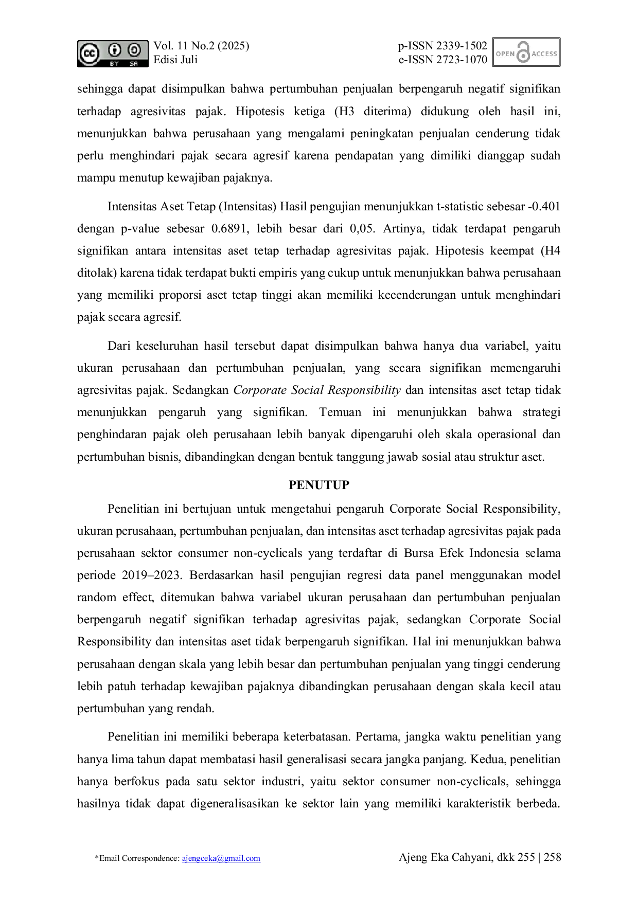 JURIS Pengaruh Corporate Social Responsibility Ukuran Perusahaan Pertumbuhan Penjualan Dan Intensitas Aset Terhadap Agresivitas Pajak