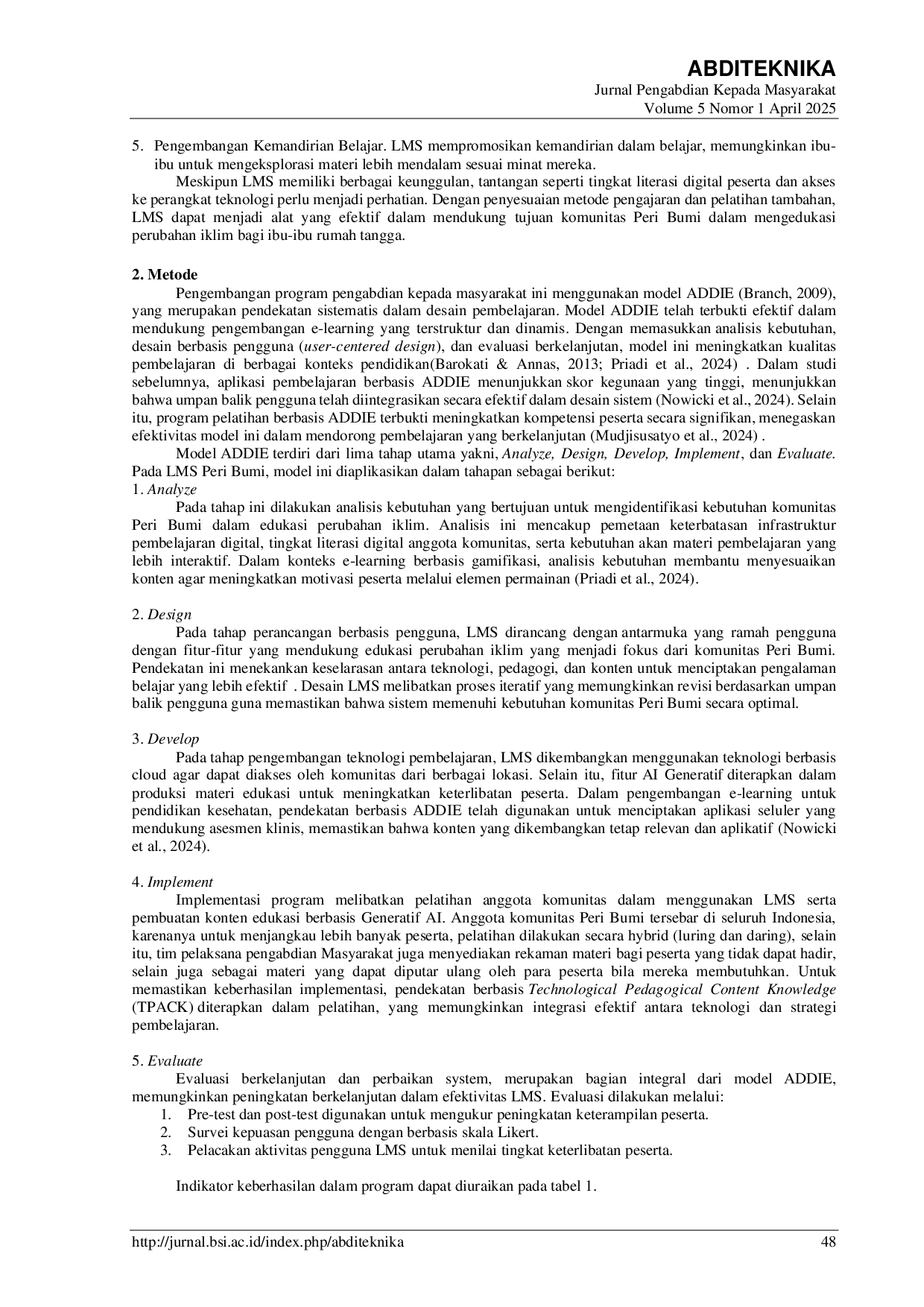 JURIS Desain Learning Management System dan Konten Berbasis Kecerdasan Buatan Generatif untuk Edukasi Perubahan Iklim bagi Perempuan Pegiat Lingkungan