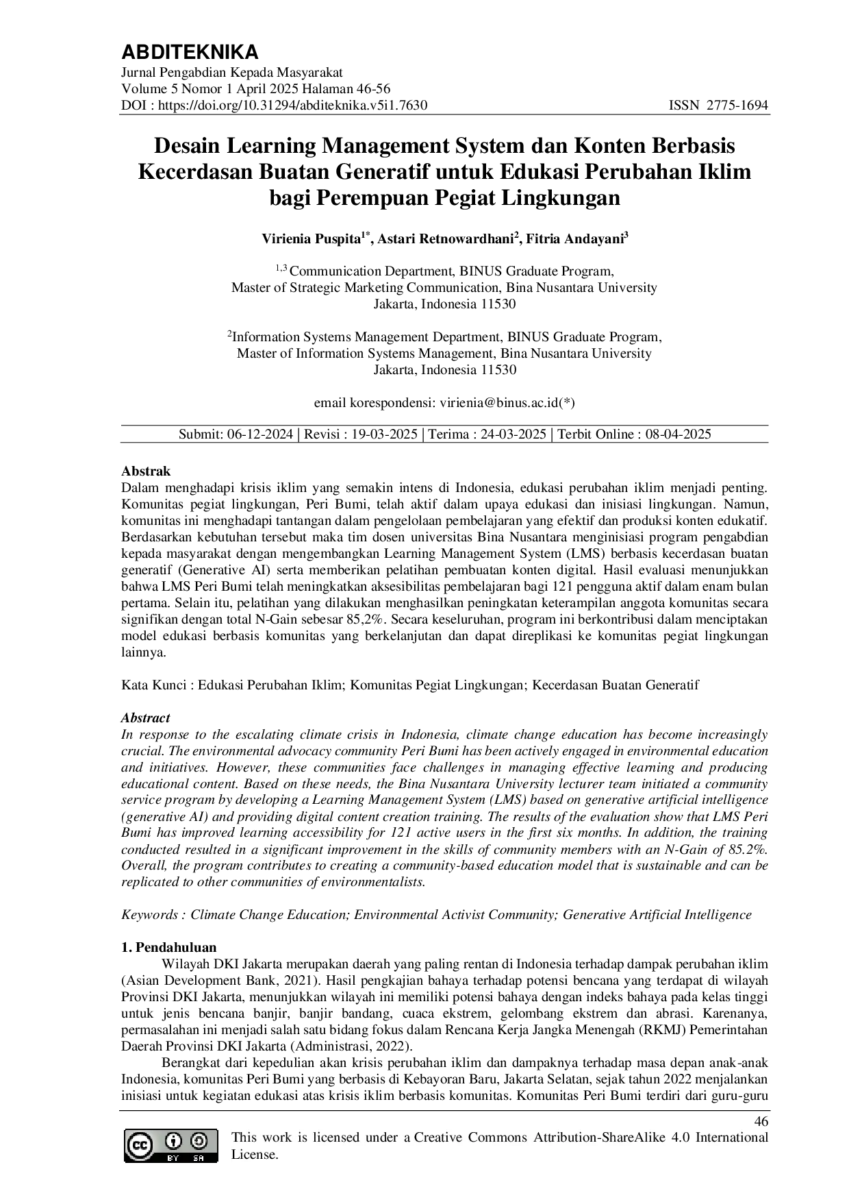 JURIS Desain Learning Management System dan Konten Berbasis Kecerdasan Buatan Generatif untuk Edukasi Perubahan Iklim bagi Perempuan Pegiat Lingkungan