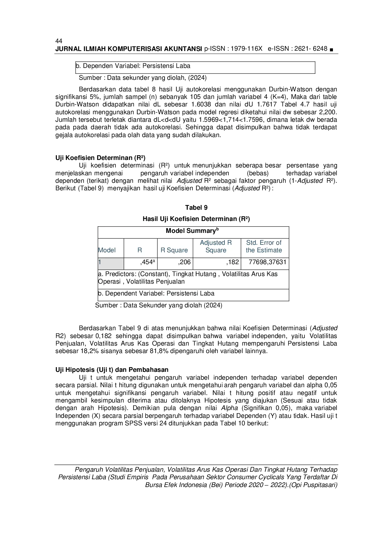 JURIS Pengaruh Volatilitas Penjualan Volatilitas Arus Kas Operasi Dan Tingkat Hutang Terhadap Persistensi Laba Studi Empiris Pada Perusahaan Sektor Consumer Cyclicals Yang Terdaftar Di Bursa Efek Indones