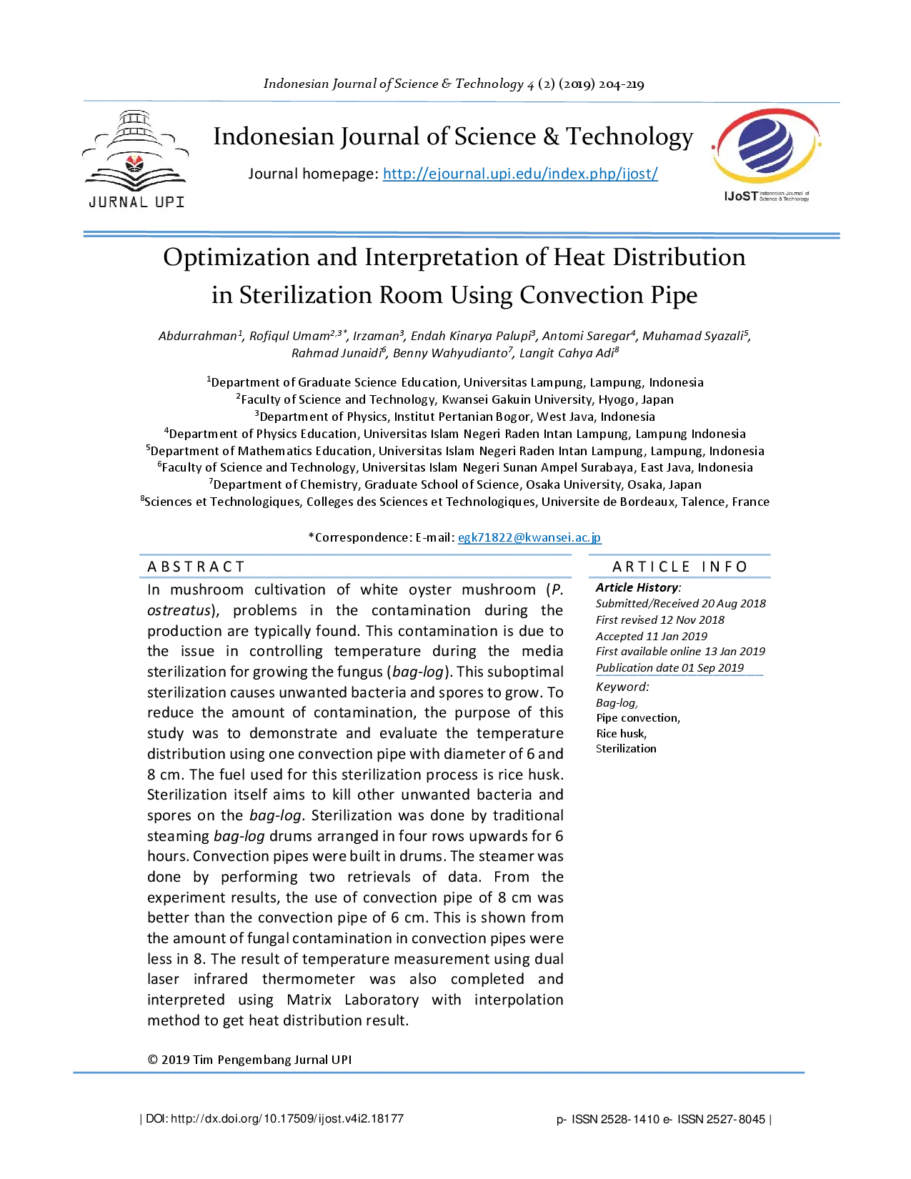 juris Optimization and Interpretation of Heat Distribution in Sterilization Room Using Convection Pipe