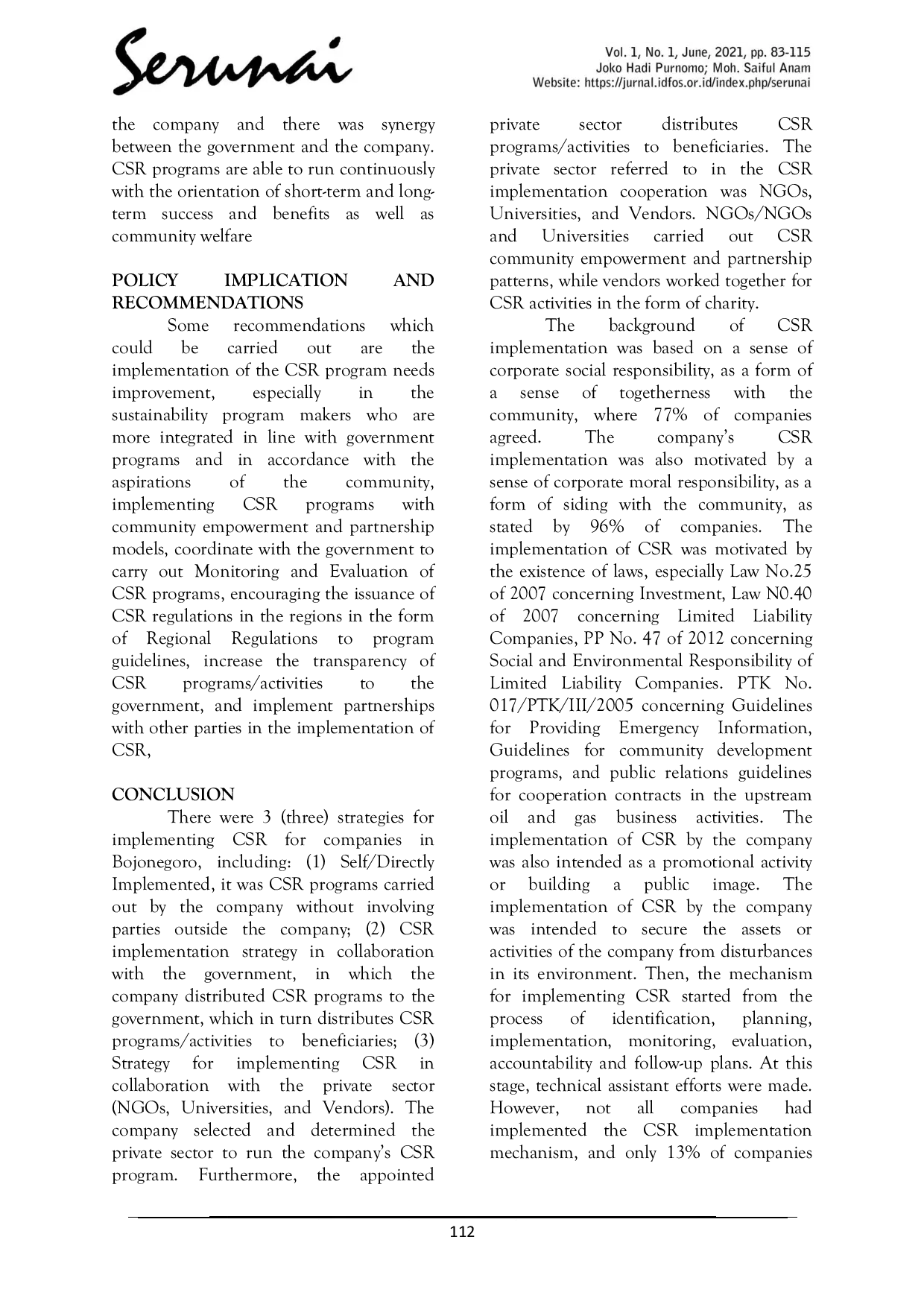 JURIS Corporate Social Responsibility CSR Mapping Opportunities Constrains and Development Strategies in Bojonegoro Regency