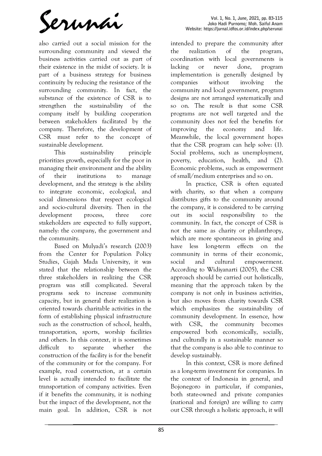 JURIS Corporate Social Responsibility CSR Mapping Opportunities Constrains and Development Strategies in Bojonegoro Regency