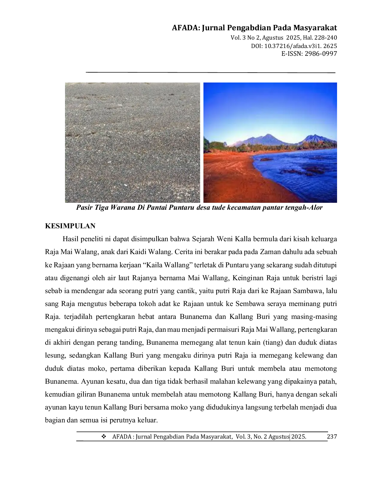 JURIS Sejarah Weni Kalla di Desa Tude Puntaru Kecamatan Pantar Tengah Kabupaten Alor