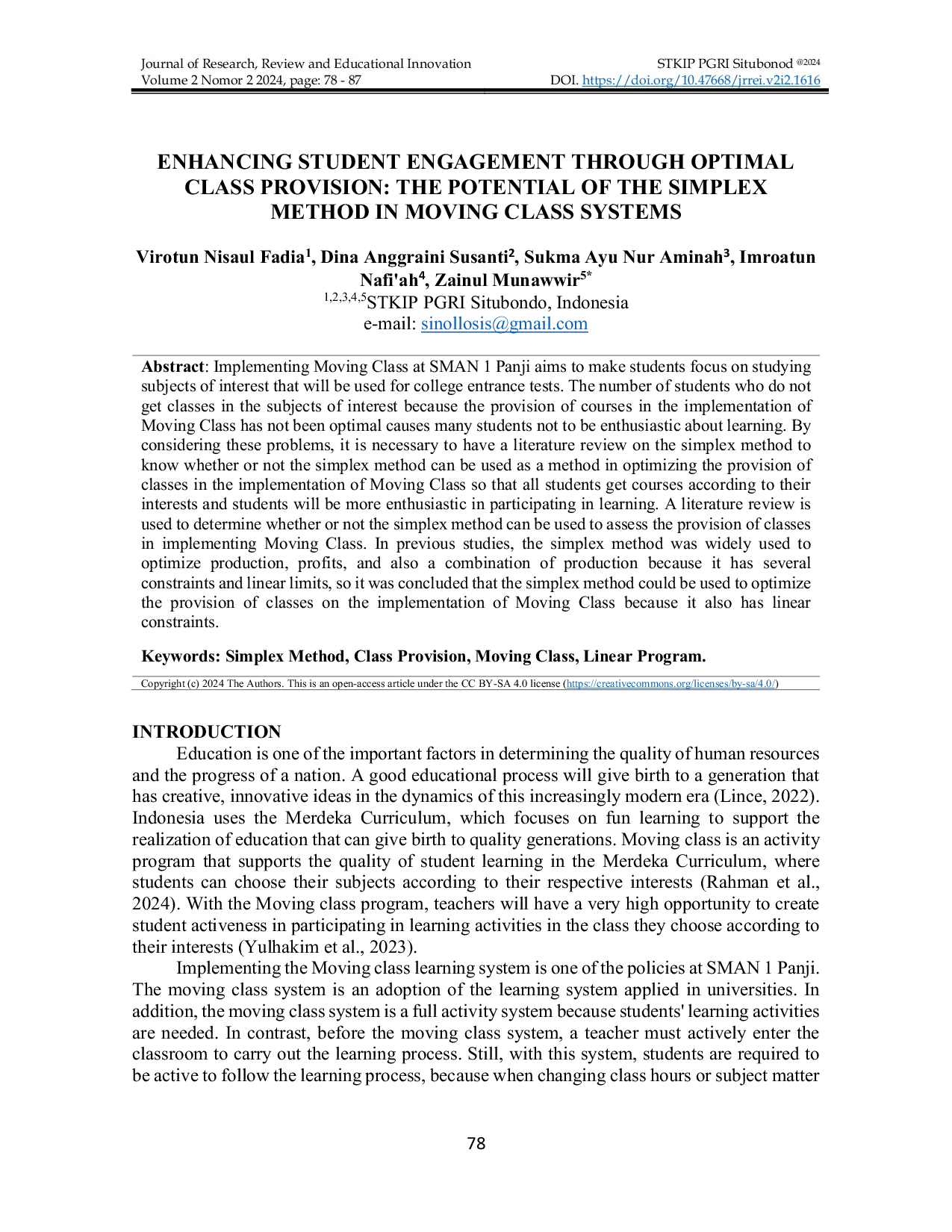 JURIS Enhancing Student Engagement Through Optimal Class Provision The Potential Of The Simplex Method In Moving Class Systems