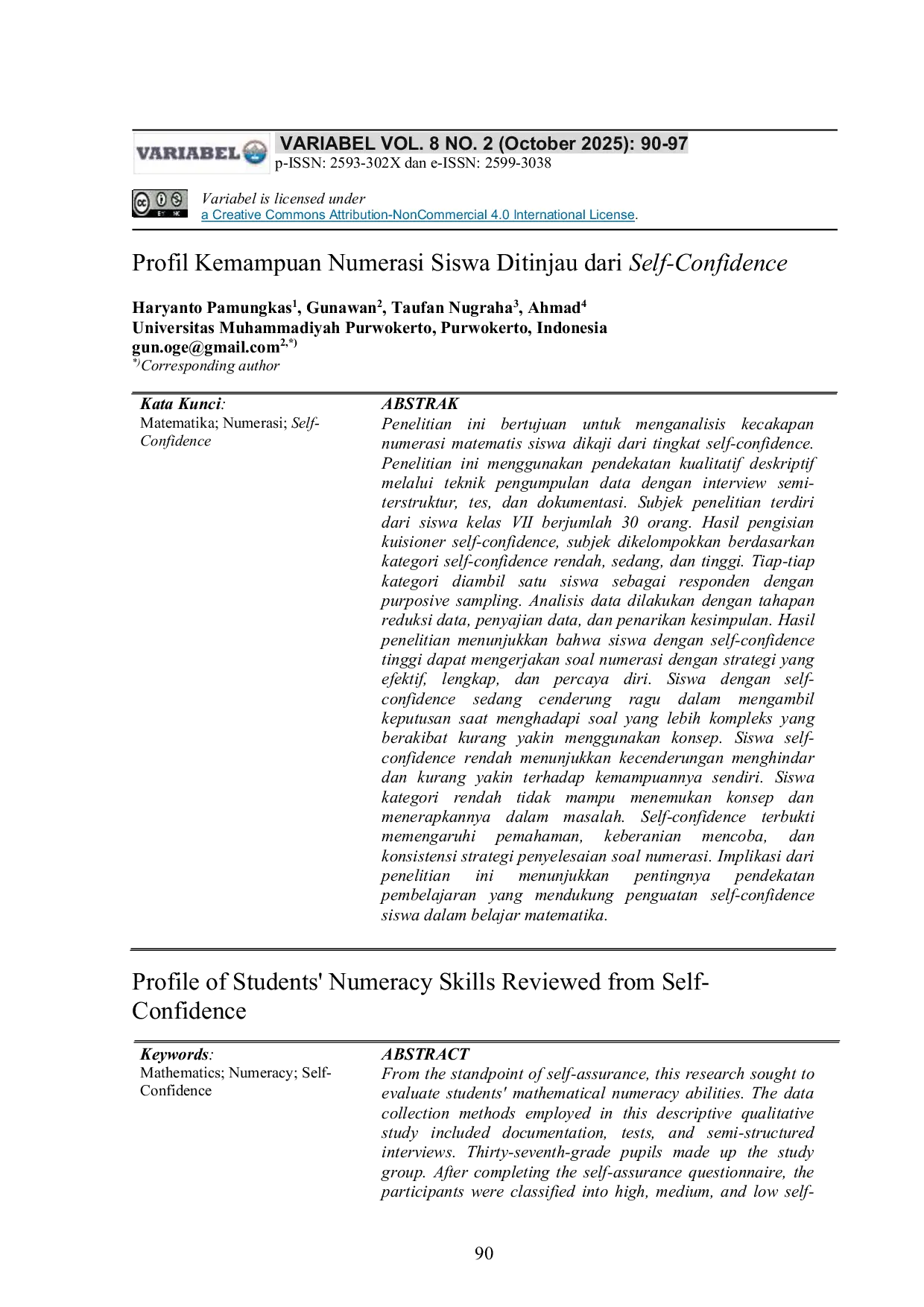 JURIS Profil Kemampuan Numerasi Siswa Ditinjau dari Self Confidence