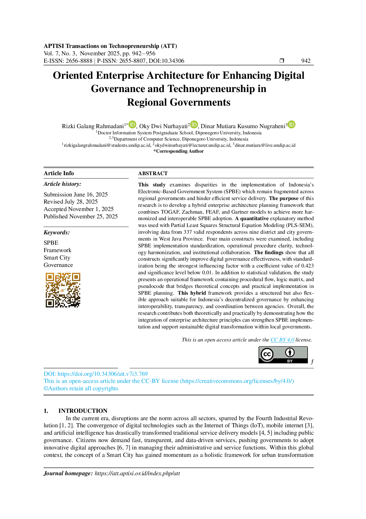 JURIS Oriented Enterprise Architecture for Enhancing Digital Governance and Technopreneurship in Regional Governments
