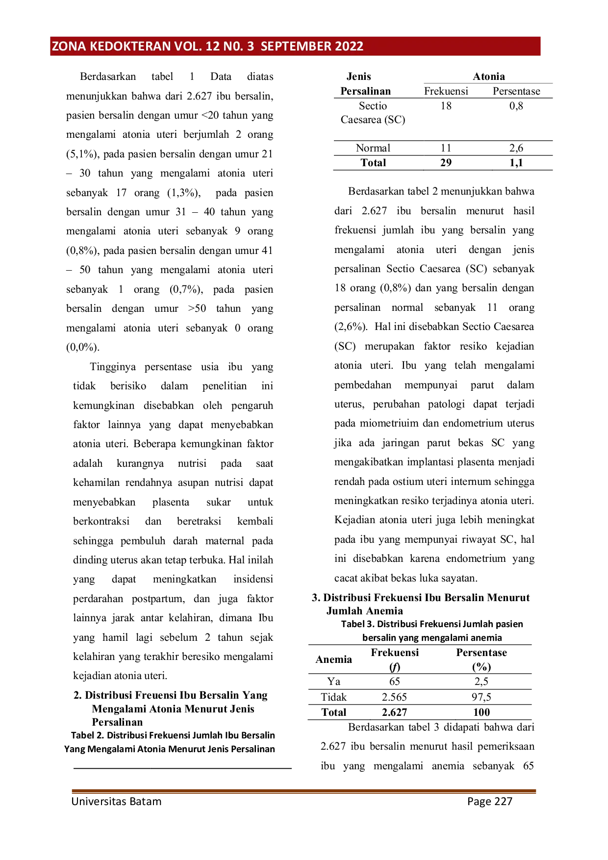 JURIS Hubungan Anemia pada Ibu Hamil dengan Kejadian Atonia Uteri di Rs Charis Medika Kota Batam