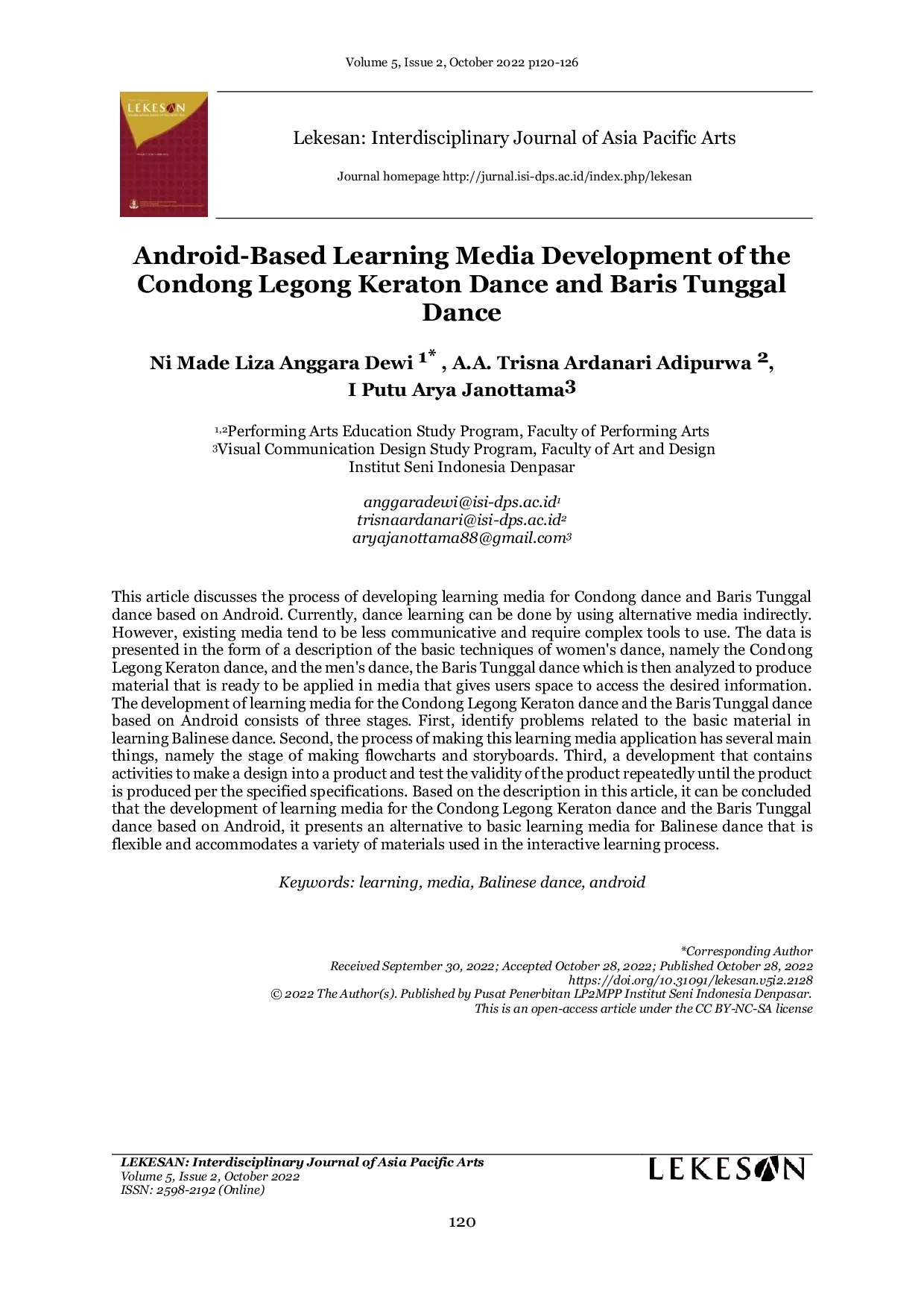 JURIS Android Based Learning Media Development of the Condong Legong Keraton Dance and Baris Tunggal Dance