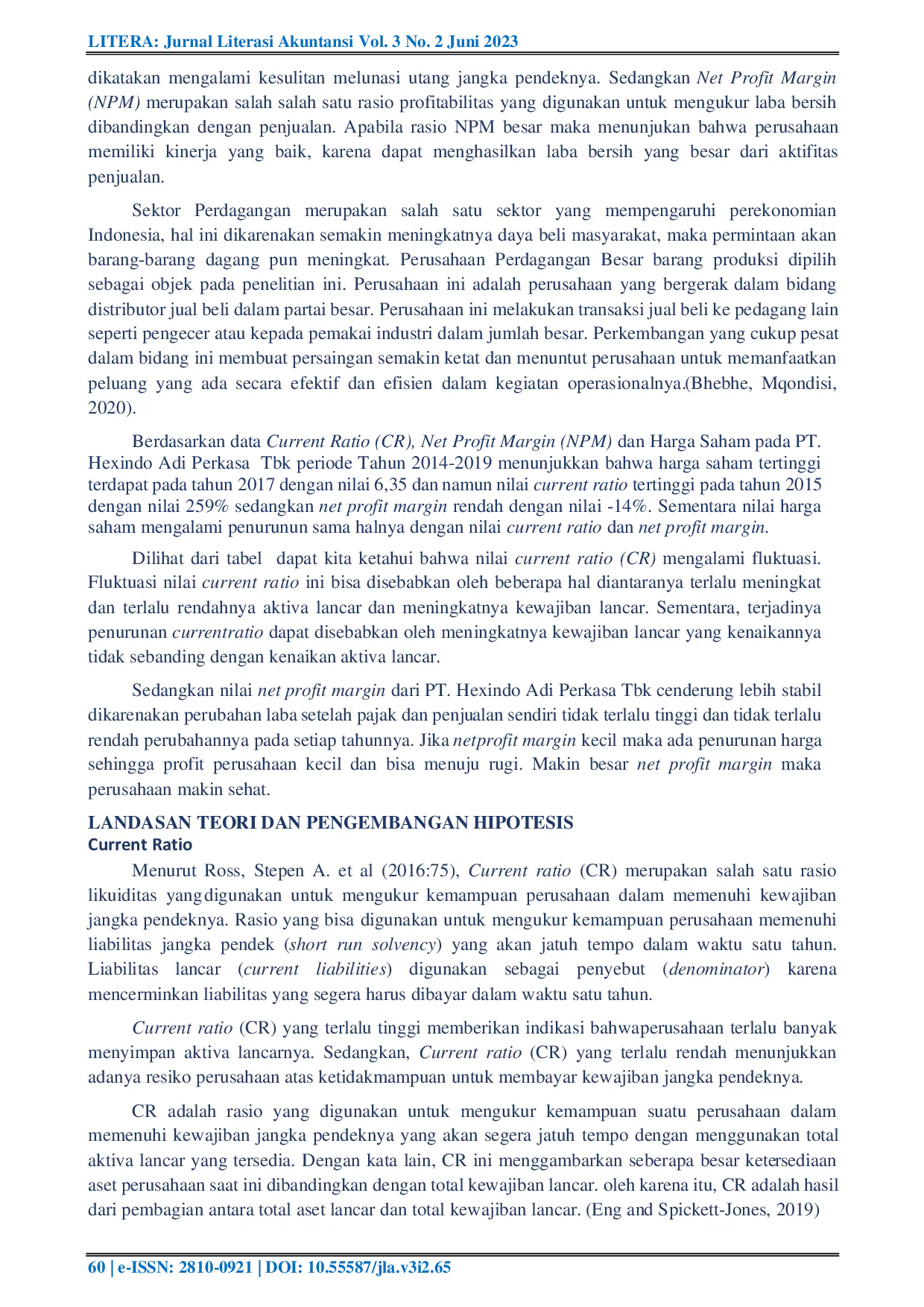 JURIS Analisis Pengaruh Current Ratio dan Net Profit Margin terhadap Harga Saham Pada Perusahaan Jasa Sub Sektor Perdagangan Besar Grosir Dimasa Pandemi Covid 19 Periode 2020 2021 Studi Kasus pada Bursa