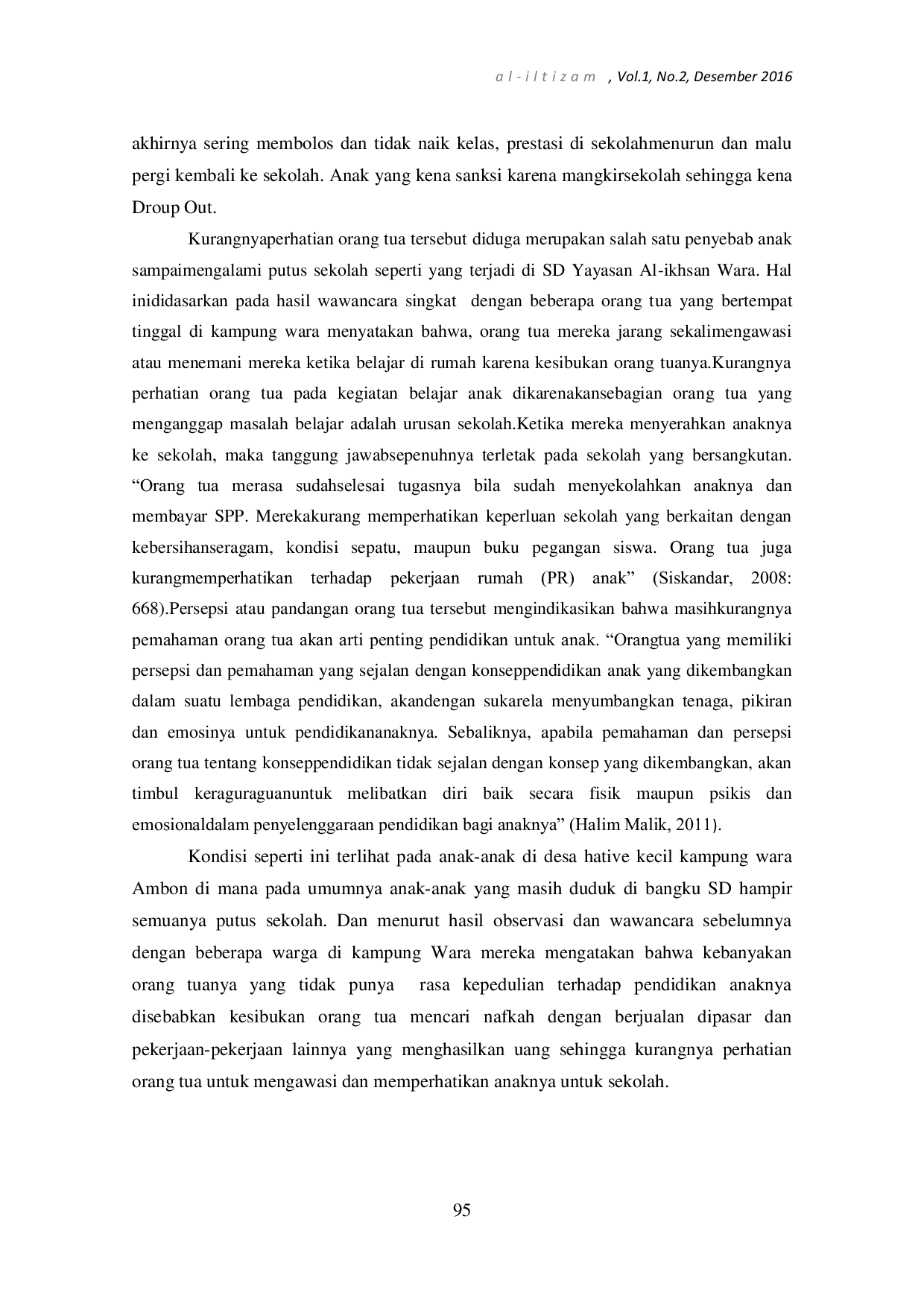 JURIS Analisis Faktor Faktor Penyebab Anak Putus Sekolah Di Kampung Wara Negeri Hative Kecil Kota Ambon