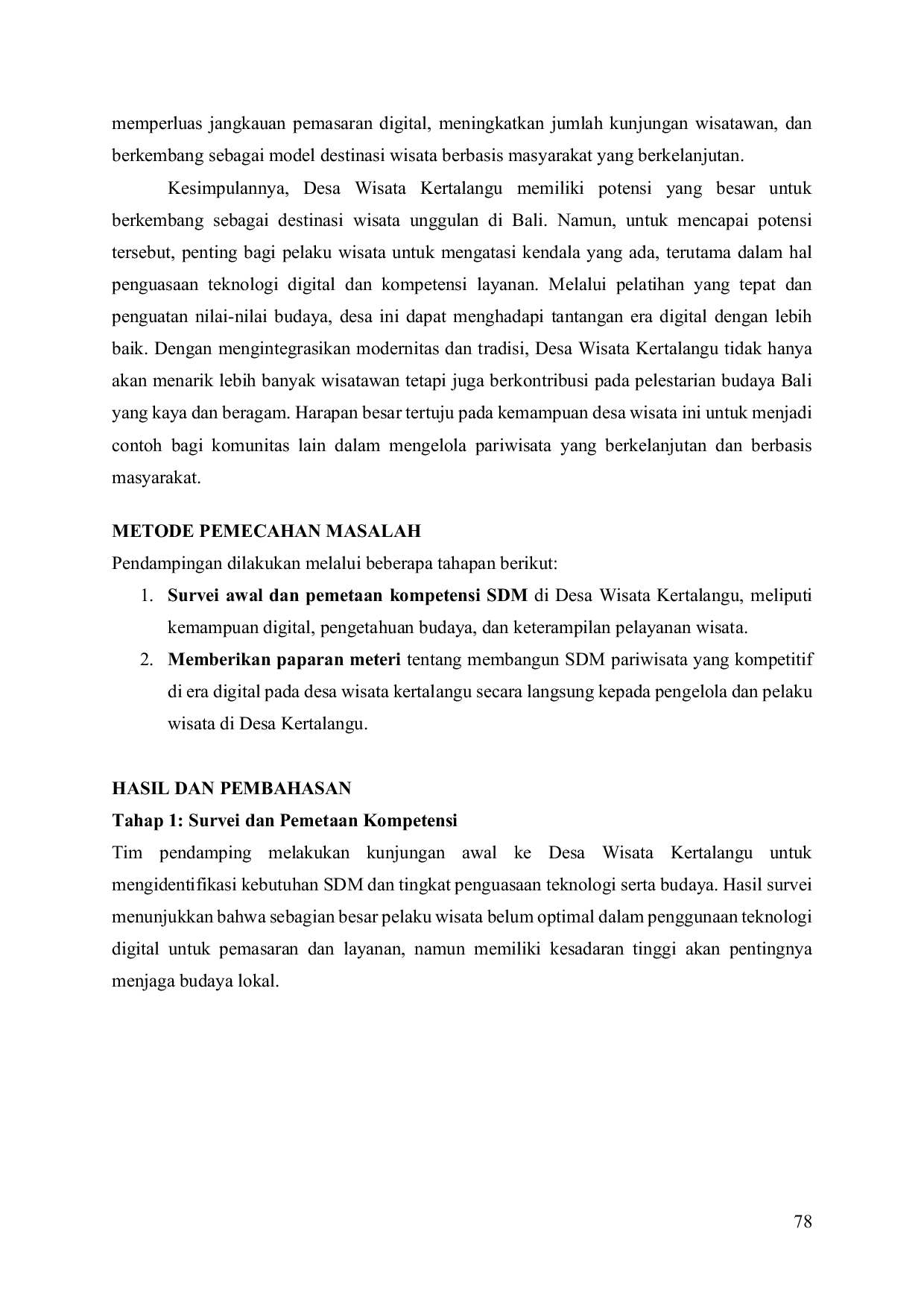 JURIS Membangun SDM Pariwisata Yang Kompetitif Di Era Digital Pada Desa Wisata Kertalangu Denpasar