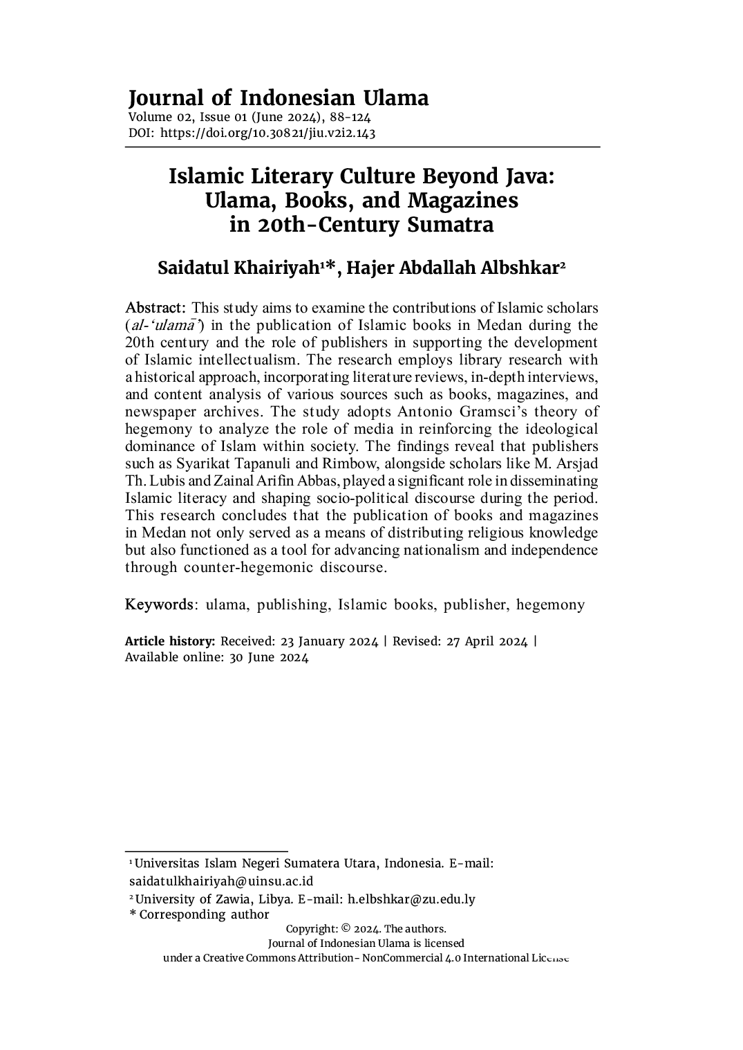 JURIS Islamic Literary Culture Beyond Java Ulama Books and Magazines in 20th Century Sumatra