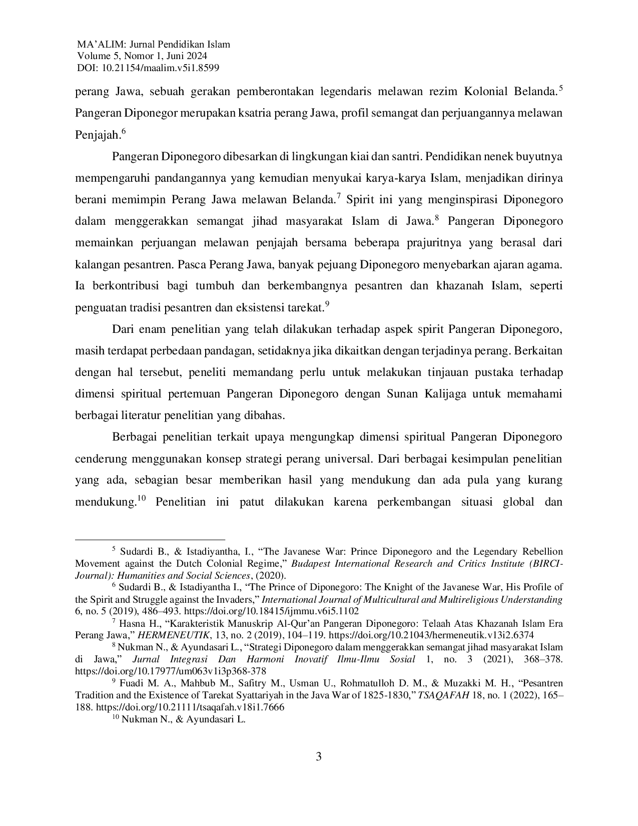 JURIS Konteks Pendidikan Islam dalam Dimensi Tahannuts Pertemuan Pangeran Diponegoro dengan Sunan Kalijaga