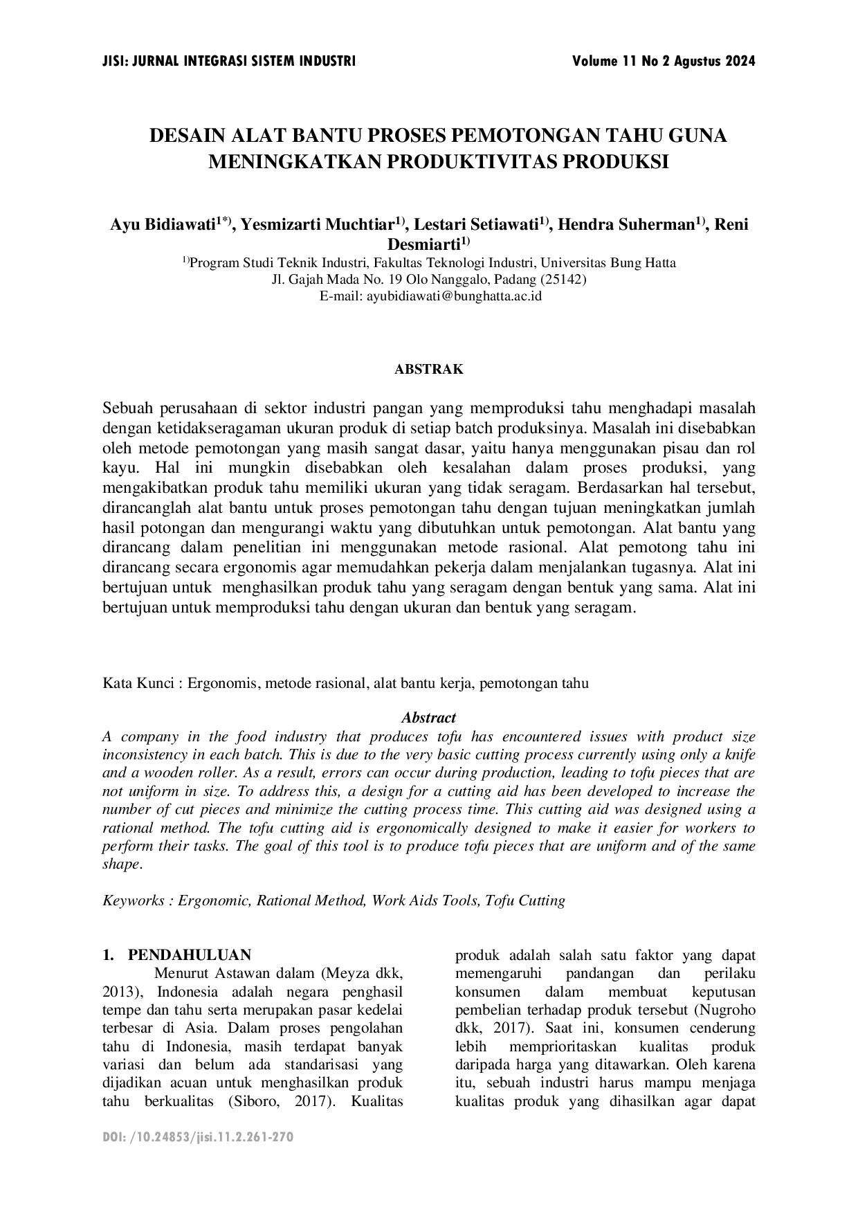 JURIS Desain Alat Bantu Proses Pemotongan Tahu Guna Meningkatkan Produktivitas Produksi