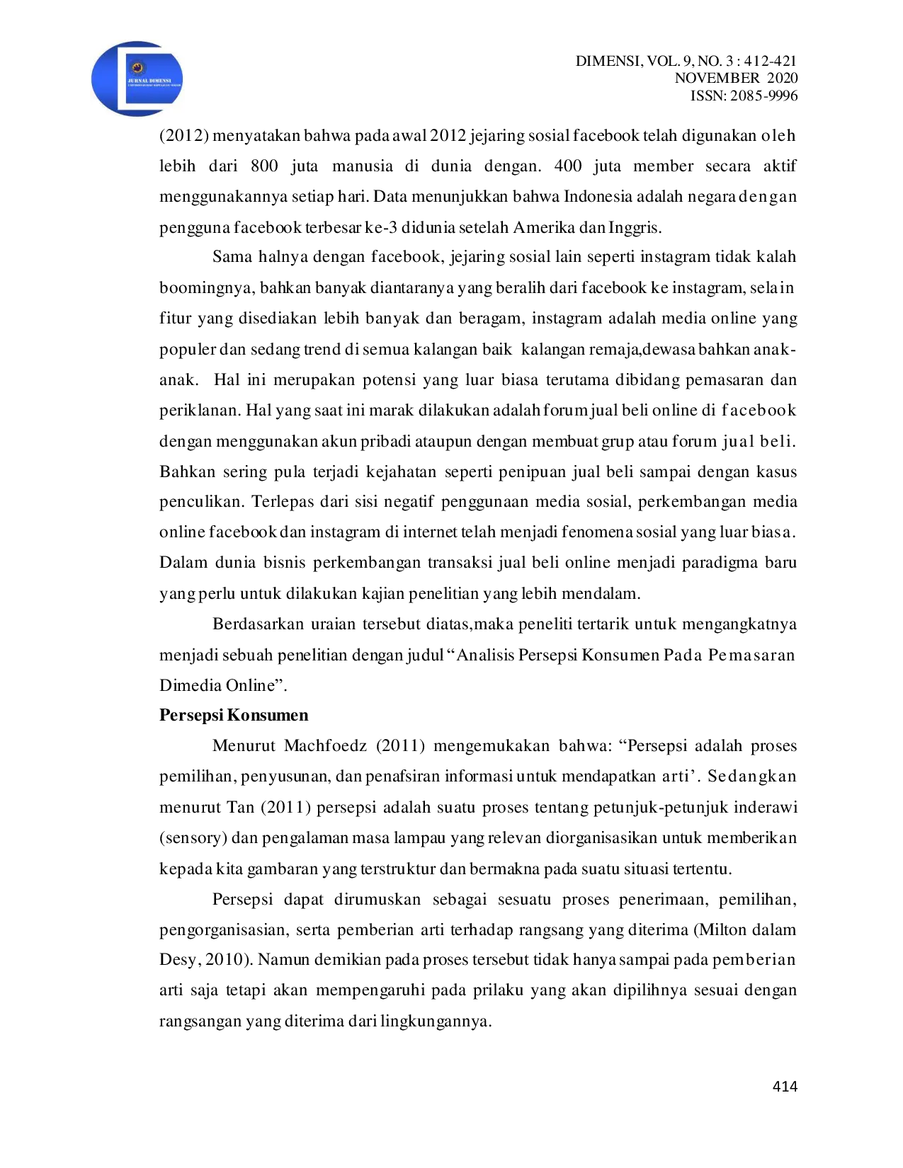 JURIS Analisis Persepsi Konsumen Pada Pemasaran Di Media Online