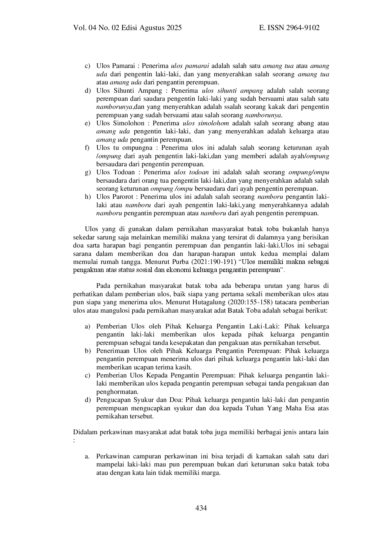 juris Makna Tradisi Mangulosi Pada Pernikahan Masyarakat Adat Batak Toba Di Desa Labuhan Rasoki Kota Padang Sidimpuan