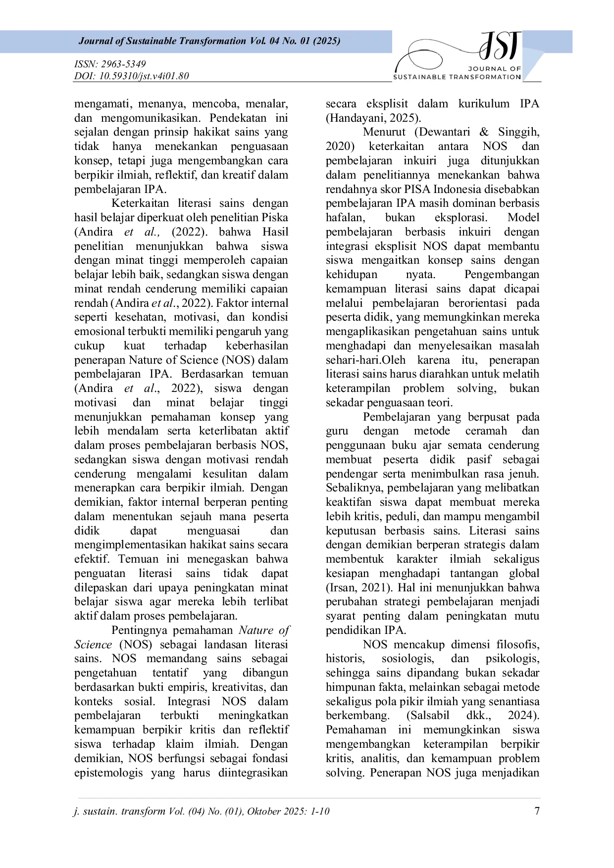 JURIS Peran Hakikat Sains dalam Pembelajaran IPA terhadap Hasil Belajar Siswa