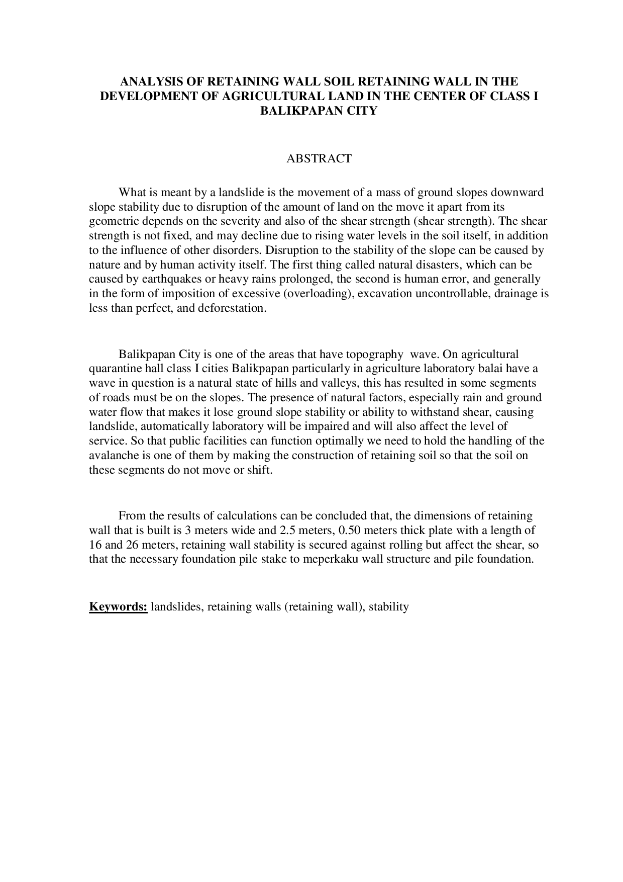 JURIS Analisa Dinding Penahan Tanah Pada Pembangunan Dinding Penahan Tanah Di Balai Karantina Pertanian Kelas I Kota Balikpapan
