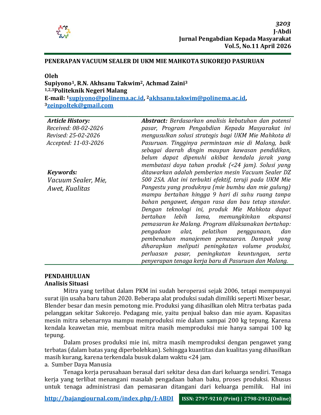 JURIS Penerapan Vacuum Sealer di UKM Mie Mahkota Sukorejo Pasuruan