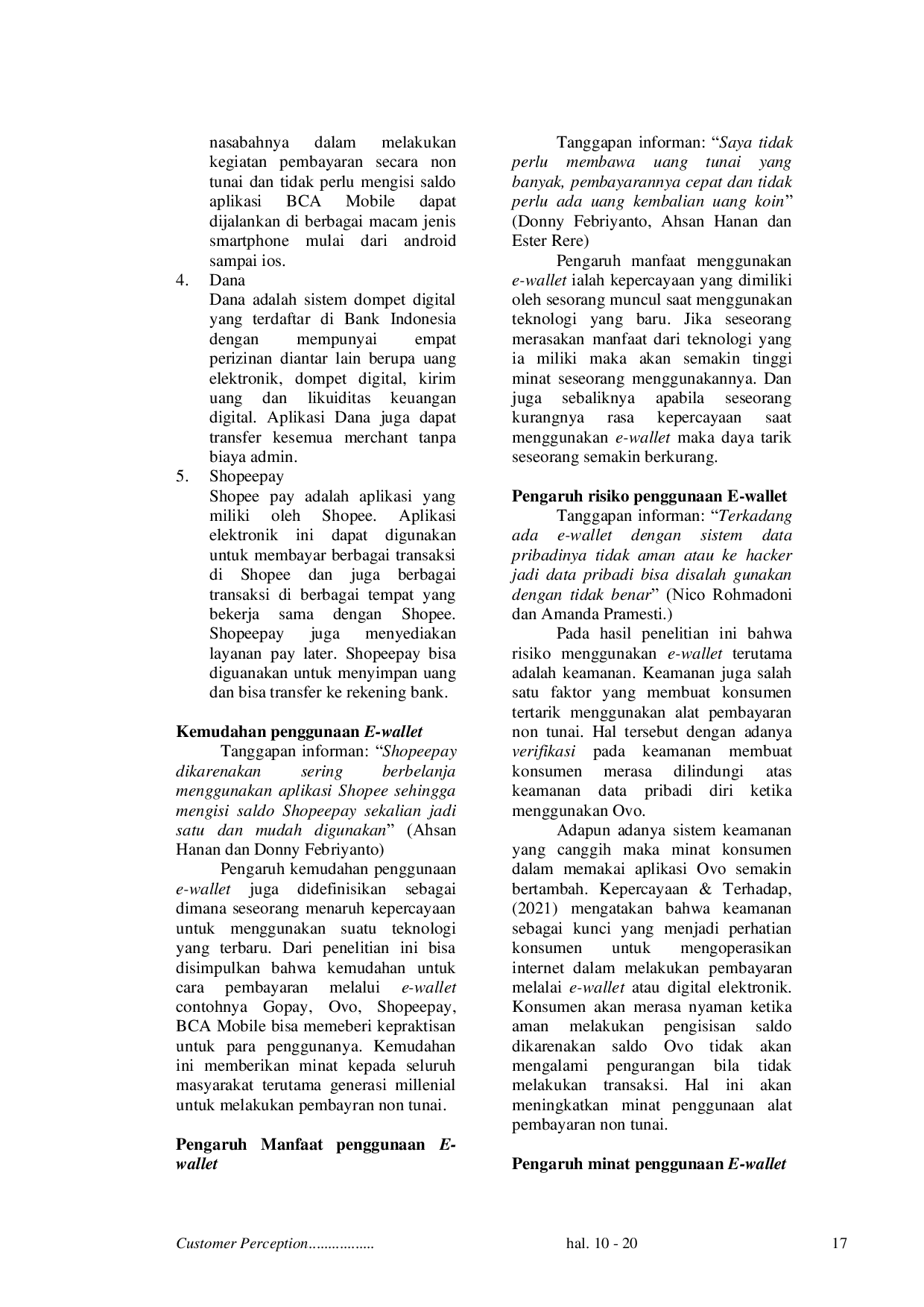 JURIS Customer Perception E Wallet Used As A Non Cash Payment Tool