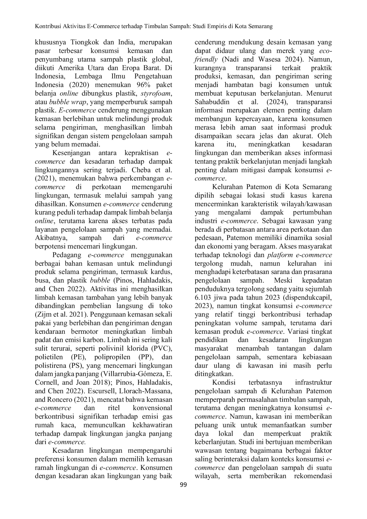 JURIS Kontribusi Aktivitas E Commerce terhadap Timbulan Sampah Studi Empiris di Kota Semarang
