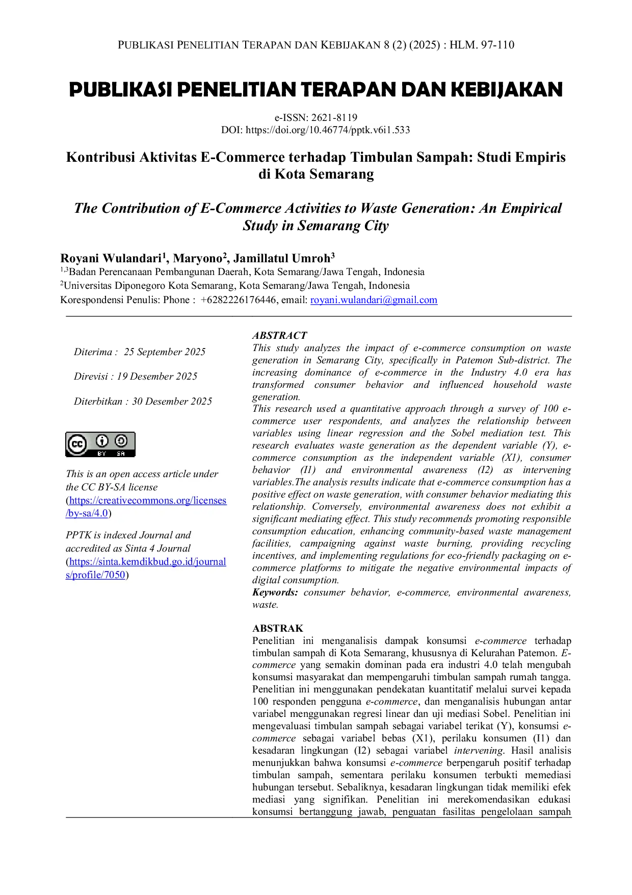 JURIS Kontribusi Aktivitas E Commerce terhadap Timbulan Sampah Studi Empiris di Kota Semarang