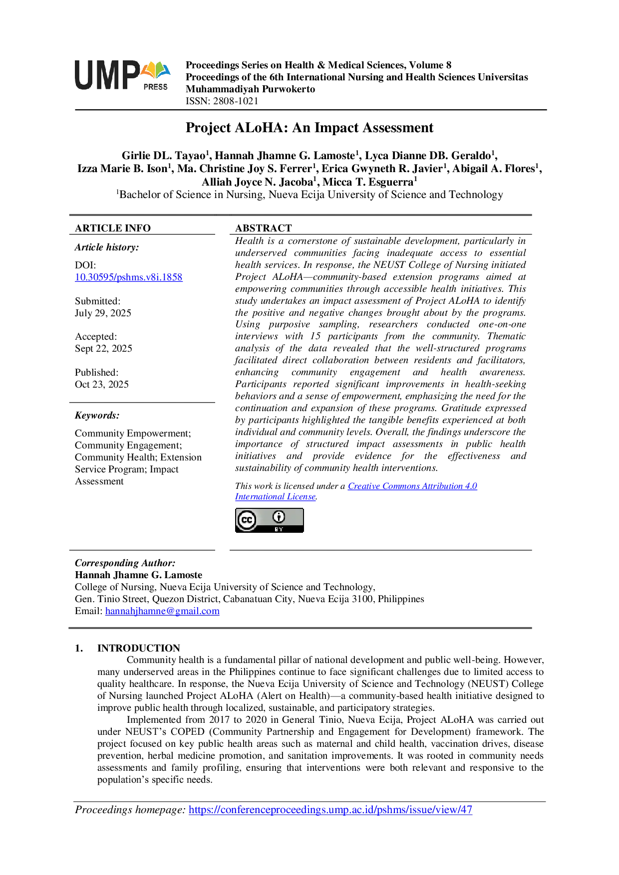 JURIS Project ALoHA An Impact Assessment