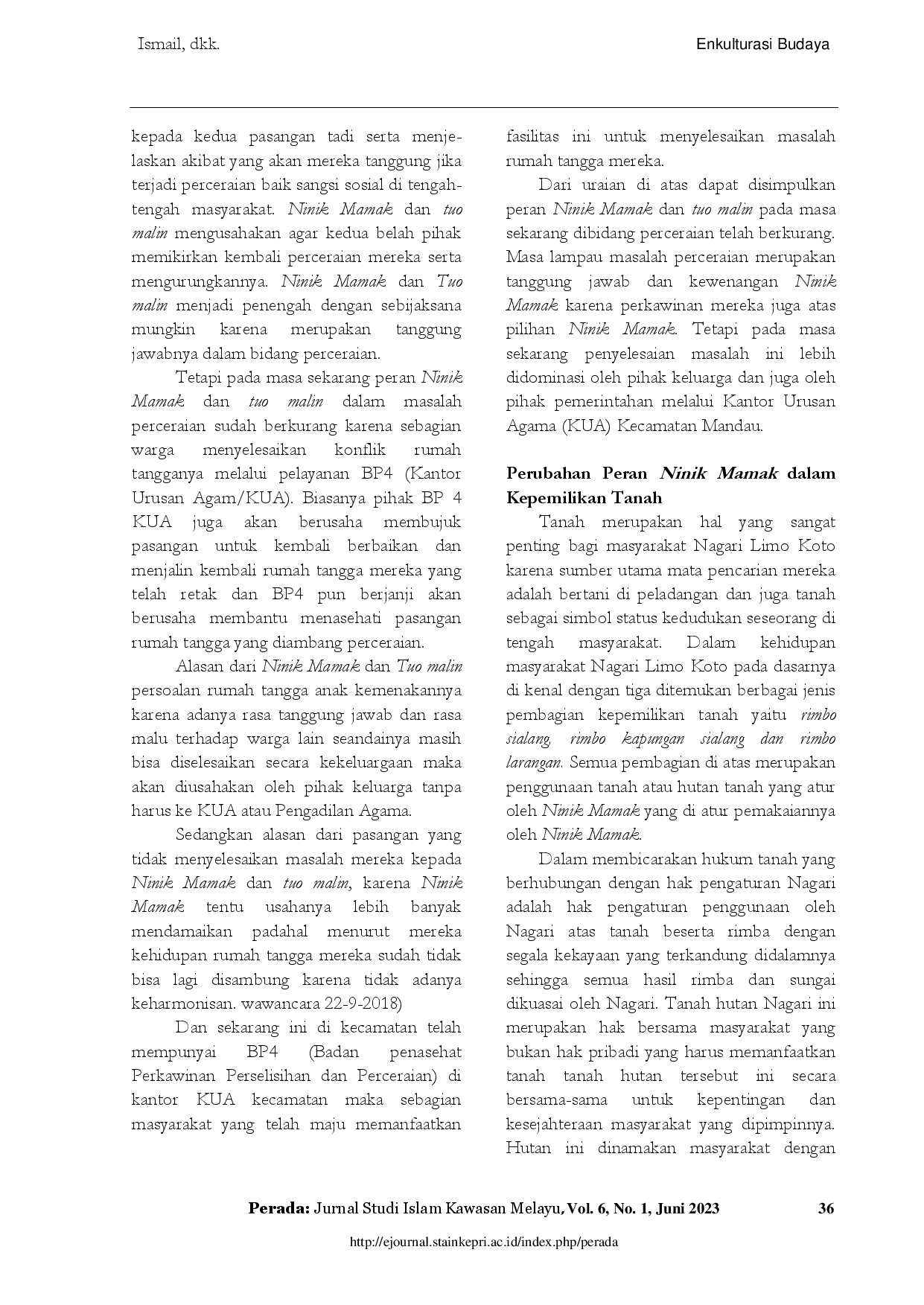 juris Enkulturasi Budaya Unsur Petinggi Adat Minangkabau Tali Tigo Sapilin Di Sumatera Barat