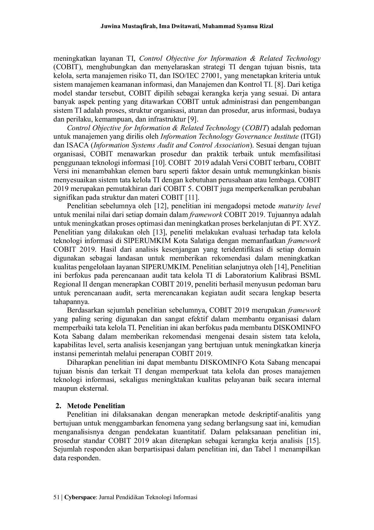 JURIS Analisis Tata Kelola Teknologi Informasi Pada Diskominfo Kota Sabang Menggunakan Framework Cobit 2019