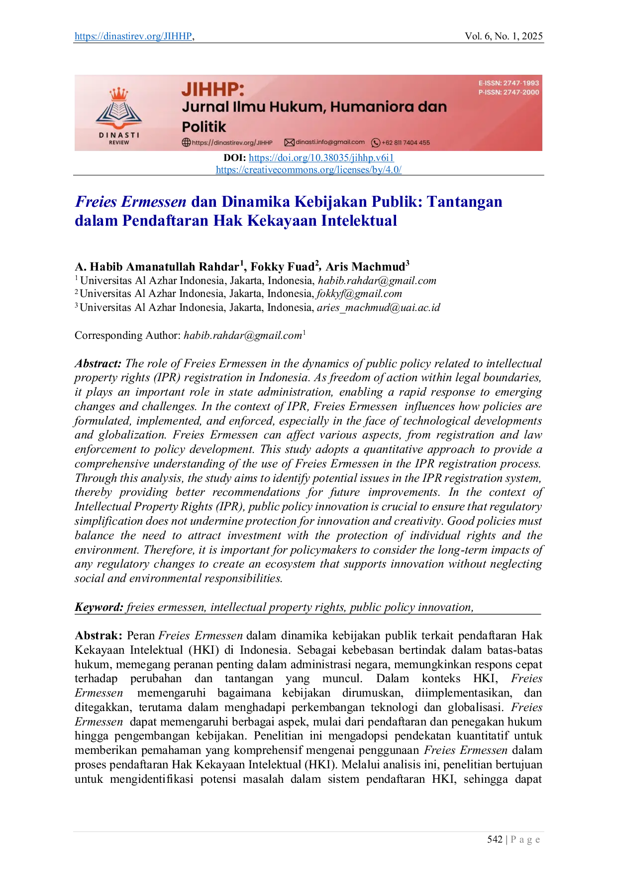 JURIS Freies Ermessen dan Dinamika Kebijakan Publik Tantangan dalam Pendaftaran Hak Kekayaan Intelektual
