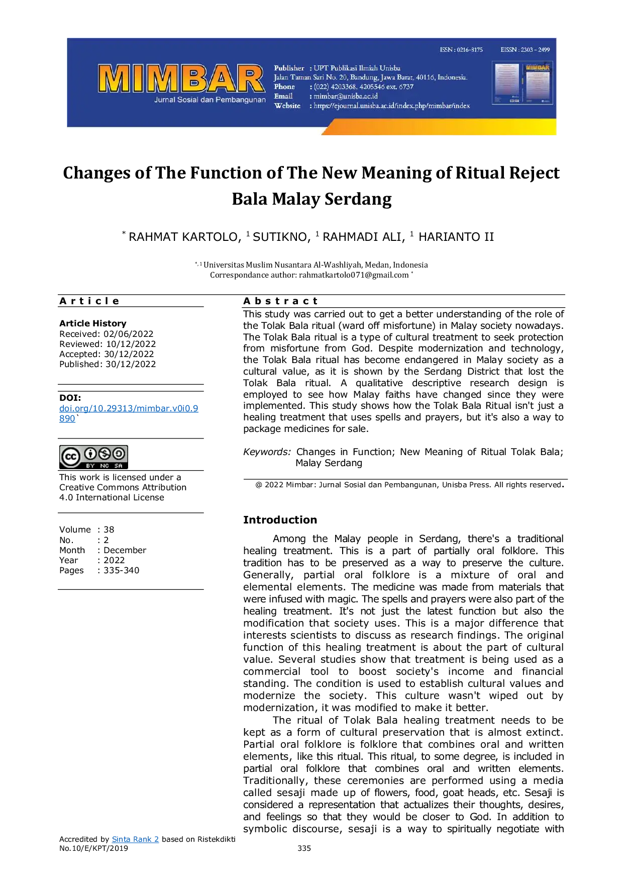JURIS Changes of The Function of The New Meaning of Ritual Reject Bala Malay Serdang