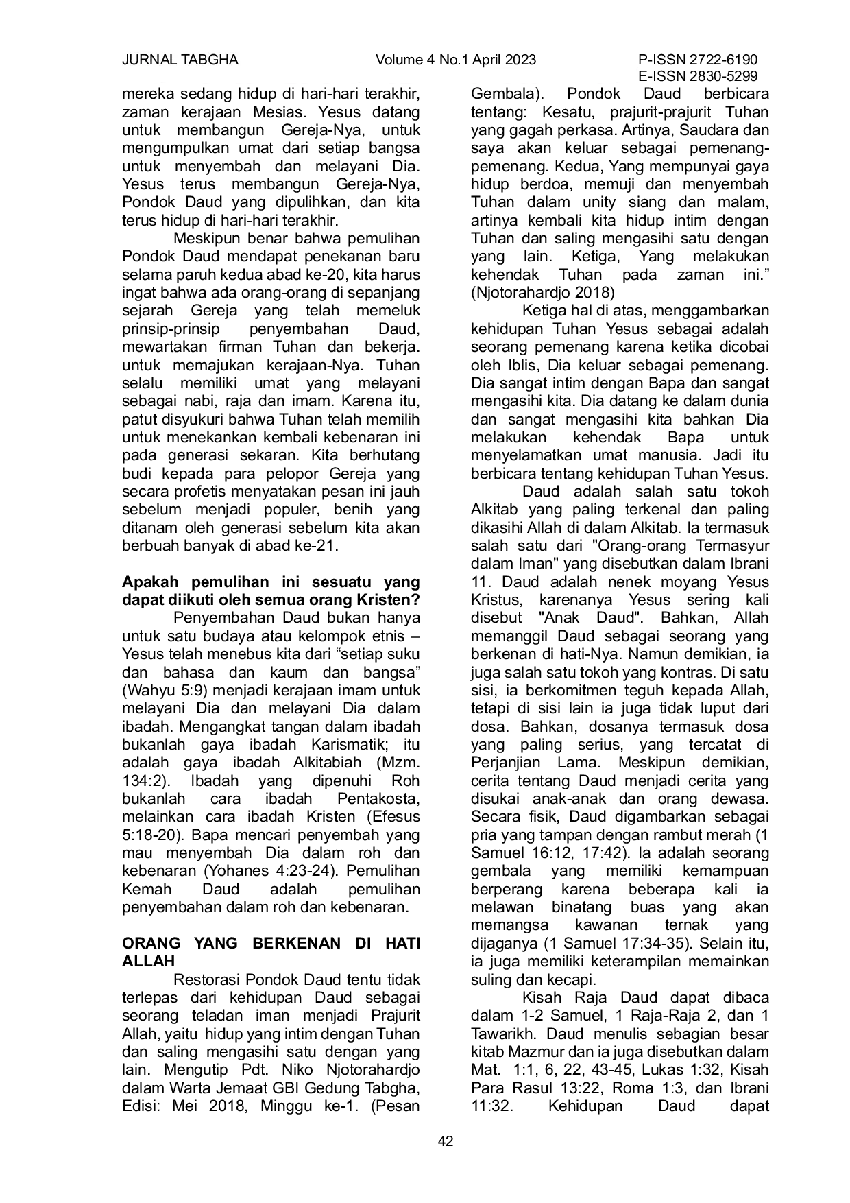 JURIS Pemulihan Pondok Daud Dalam Kisah Para Rasul