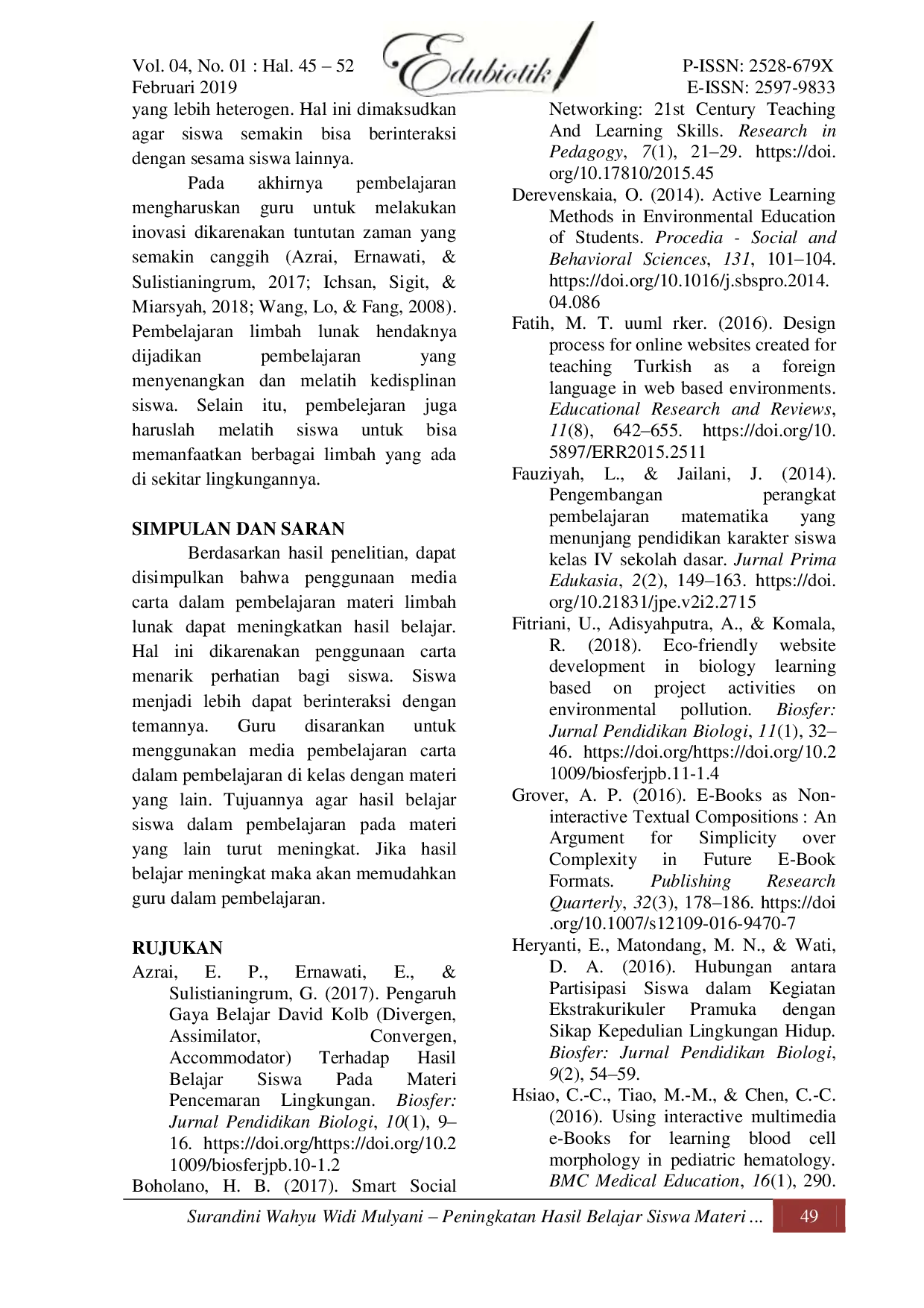 JURIS Peningkatan Hasil Belajar Siswa Materi Limbah Lunak Melalui Media Pembelajaran Carta