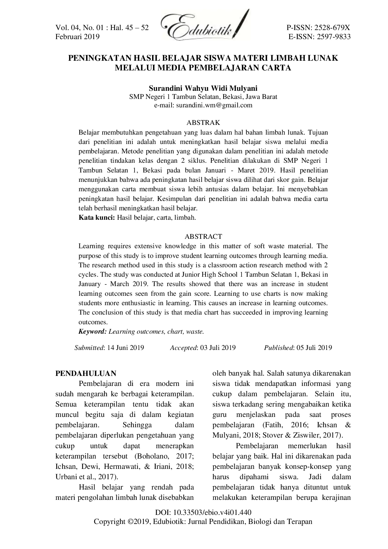 JURIS Peningkatan Hasil Belajar Siswa Materi Limbah Lunak Melalui Media Pembelajaran Carta