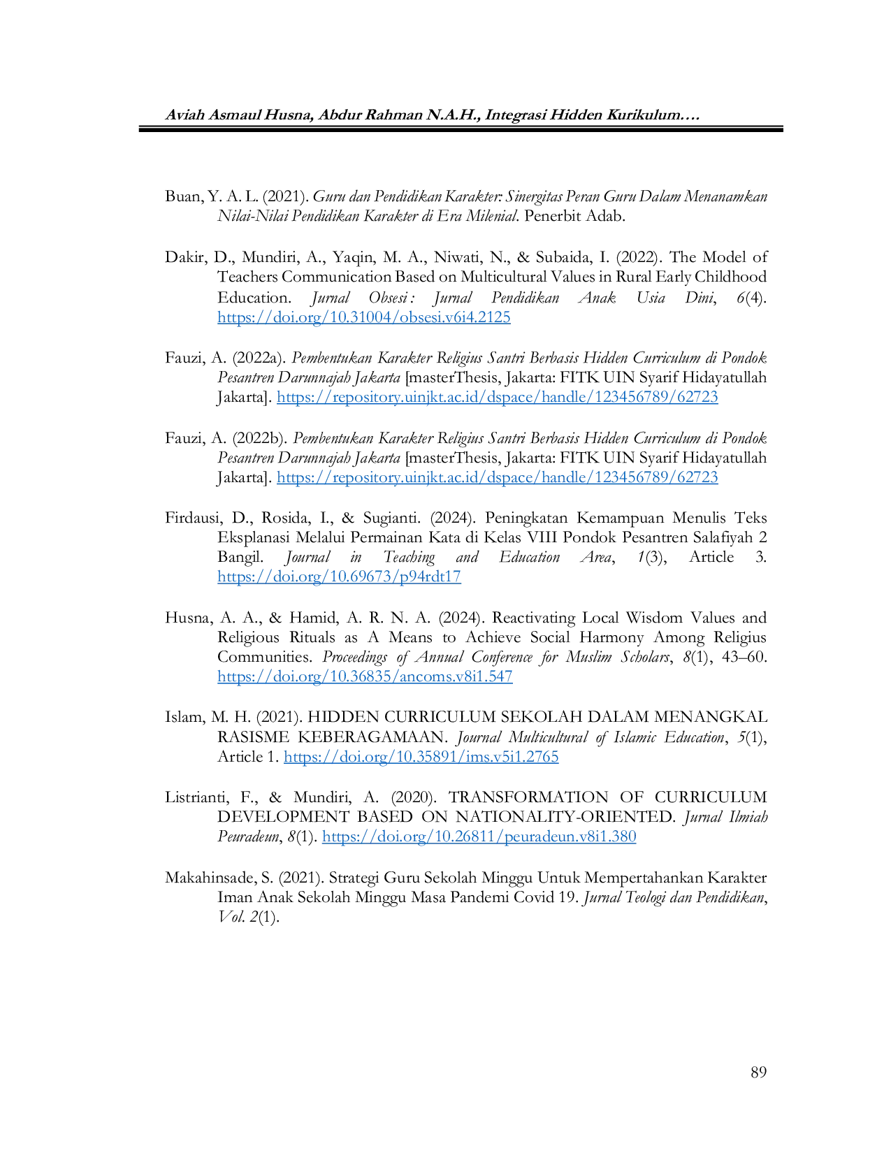 JURIS Integrasi Hidden Kurikulum Dalam Nilai Kedisiplinan Santri Di Pondok Pesantren Putri Salafiyah