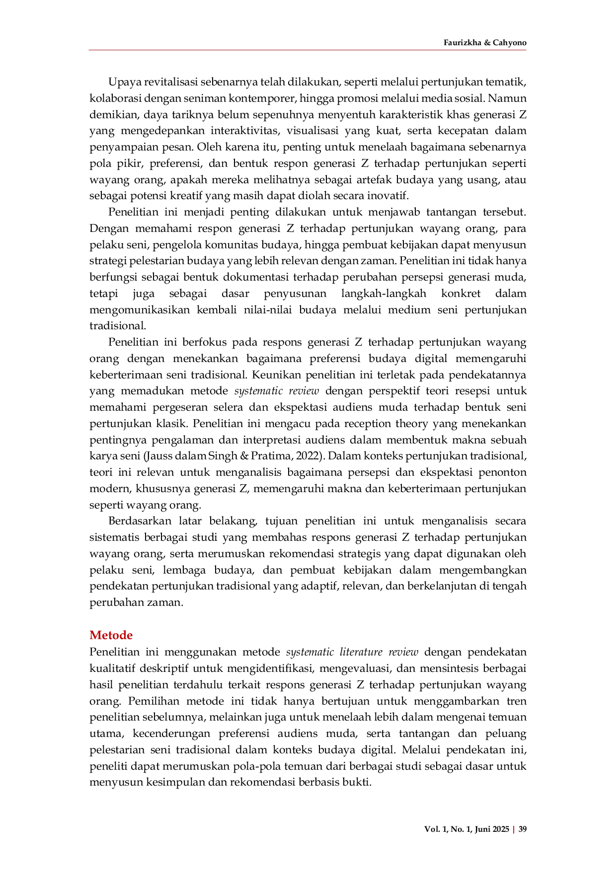 JURIS Respon Generasi Z terhadap Pertunjukan Wayang Orang Sebuah Kajian Systematic Review atas Preferensi Budaya di Era Digital