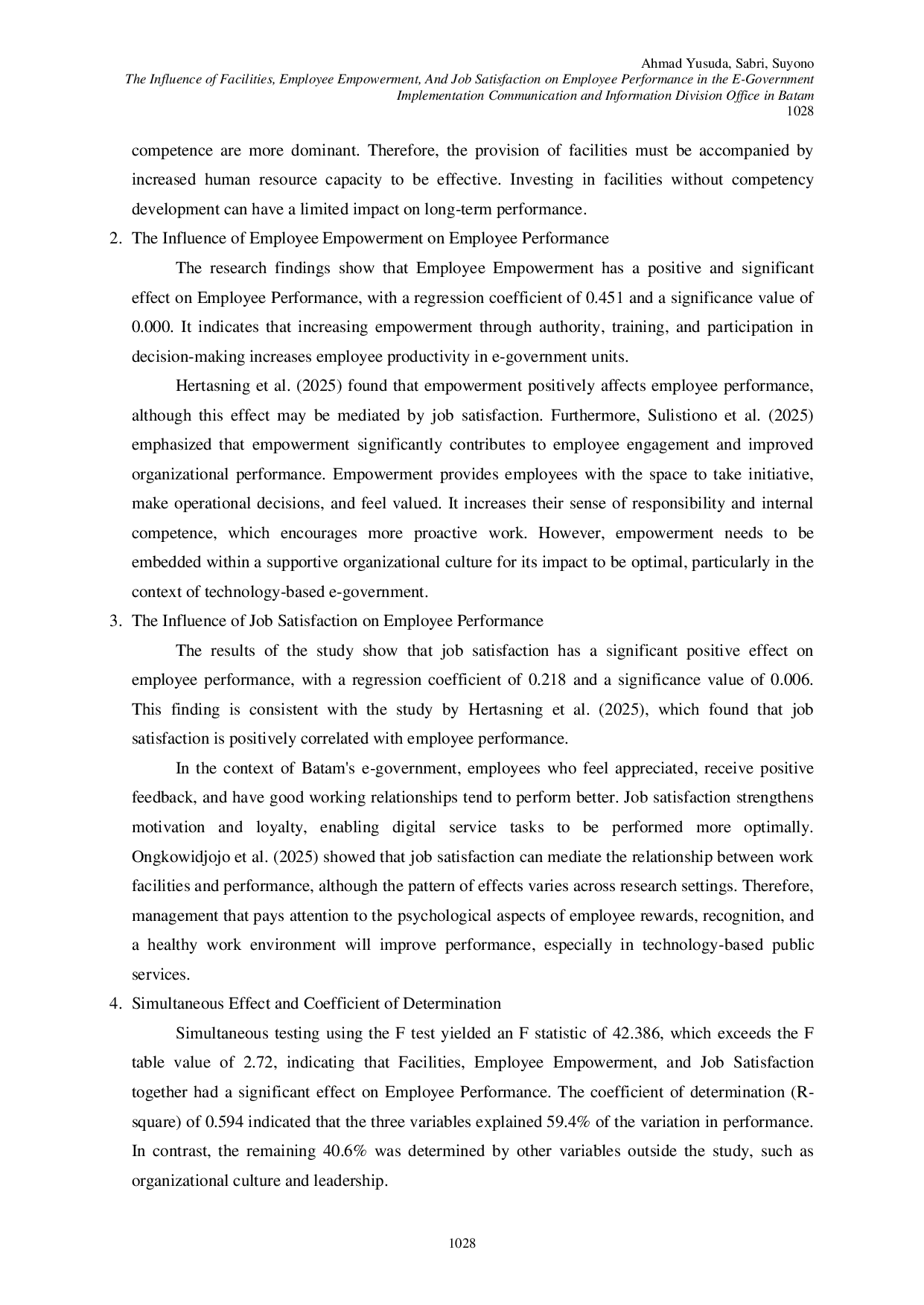 JURIS The Influence of Facilities Employee Empowerment and Job Satisfaction on Employee Performance in the E Government Implementation Communication and Information Division Office in Batam