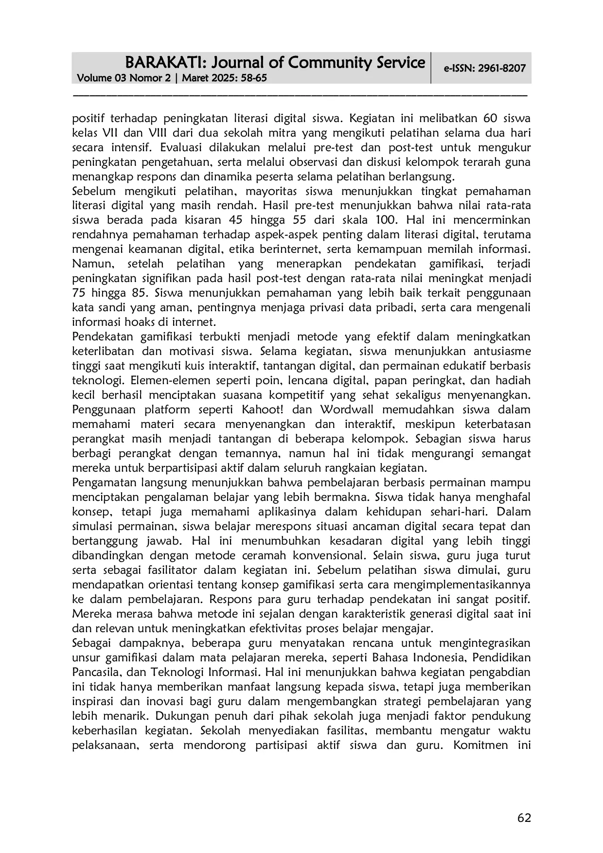 JURIS Peningkatan Literasi Digital di Kalangan Siswa Sekolah Menengah Pertama melalui Pendekatan Gamifikasi