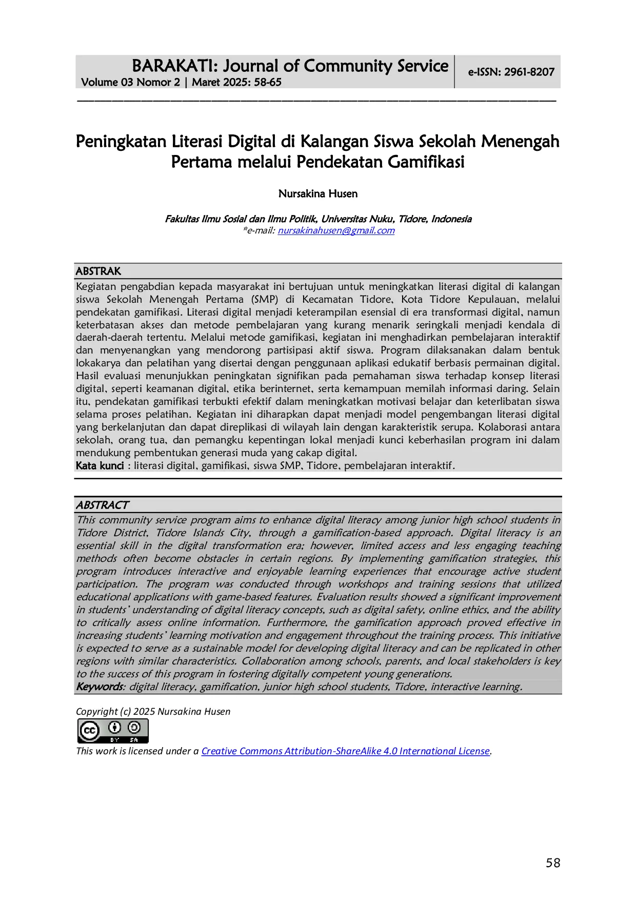 JURIS Peningkatan Literasi Digital di Kalangan Siswa Sekolah Menengah Pertama melalui Pendekatan Gamifikasi