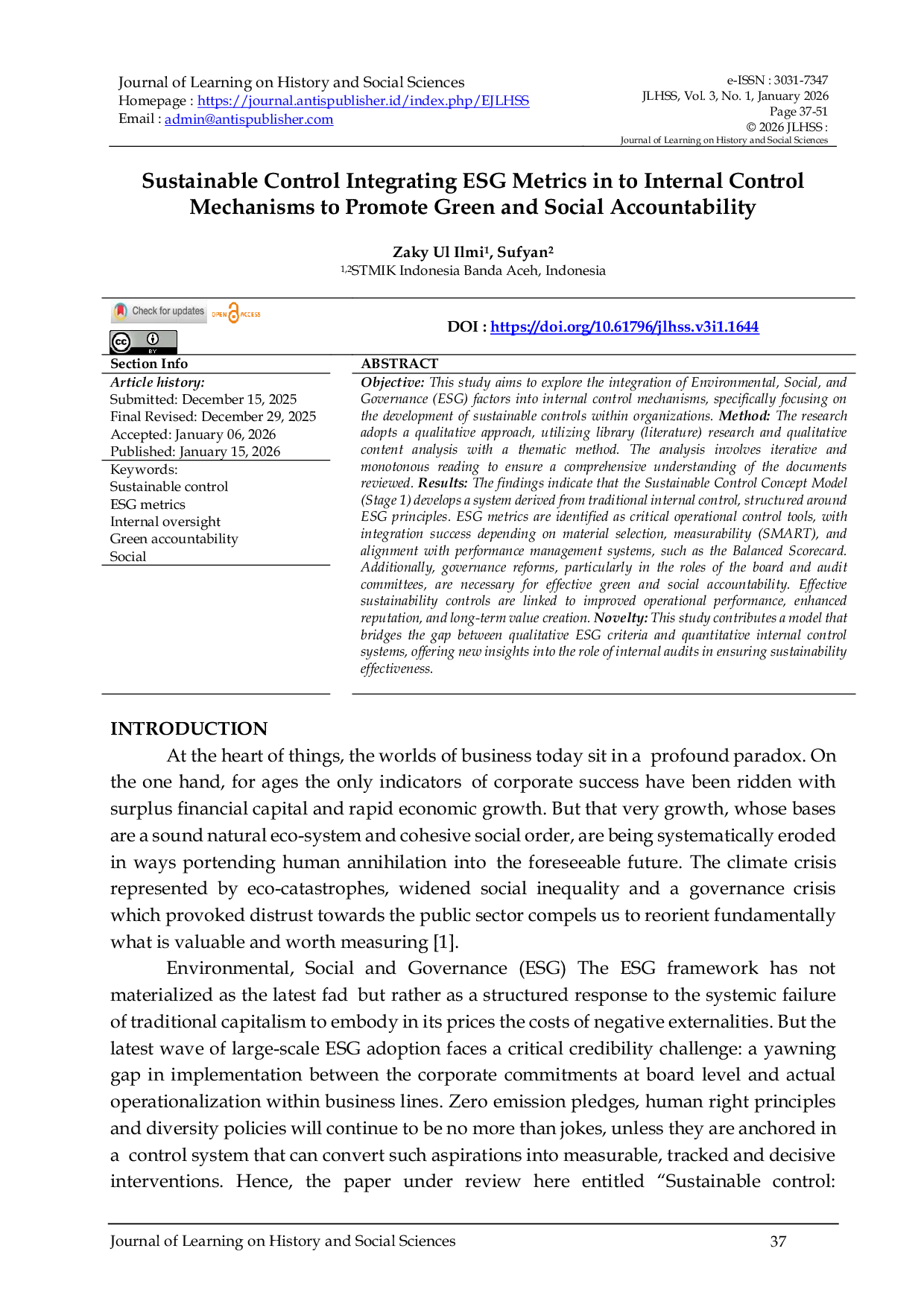 JURIS Sustainable Control Integrating ESG Metrics Into Internal Control Mechanisms To Promote Green And Social Accountability