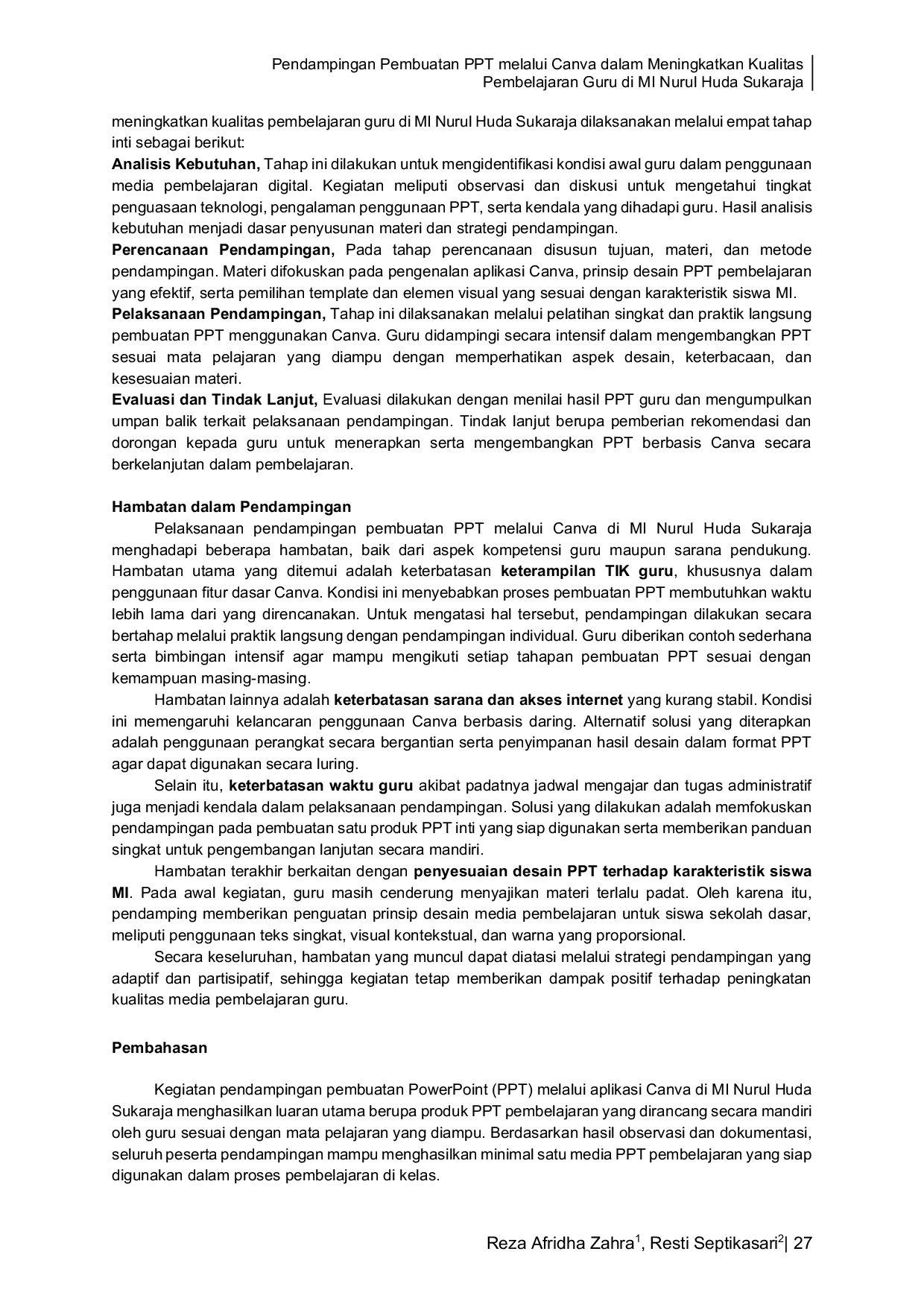 JURIS Mentoring in Developing PowerPoint Presentations Using Canva to Improve Teachers Instructional Quality at MI Nurul Huda Sukaraja