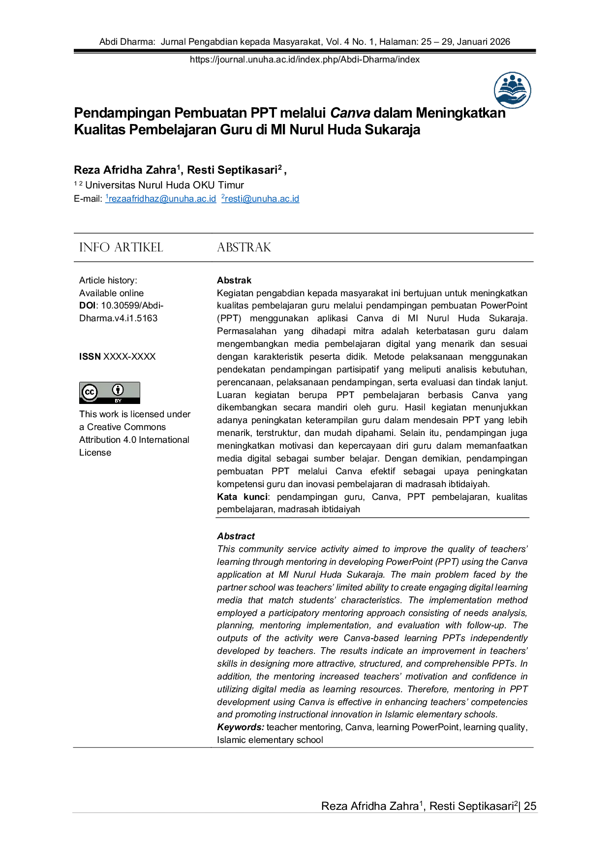 JURIS Mentoring in Developing PowerPoint Presentations Using Canva to Improve Teachers Instructional Quality at MI Nurul Huda Sukaraja