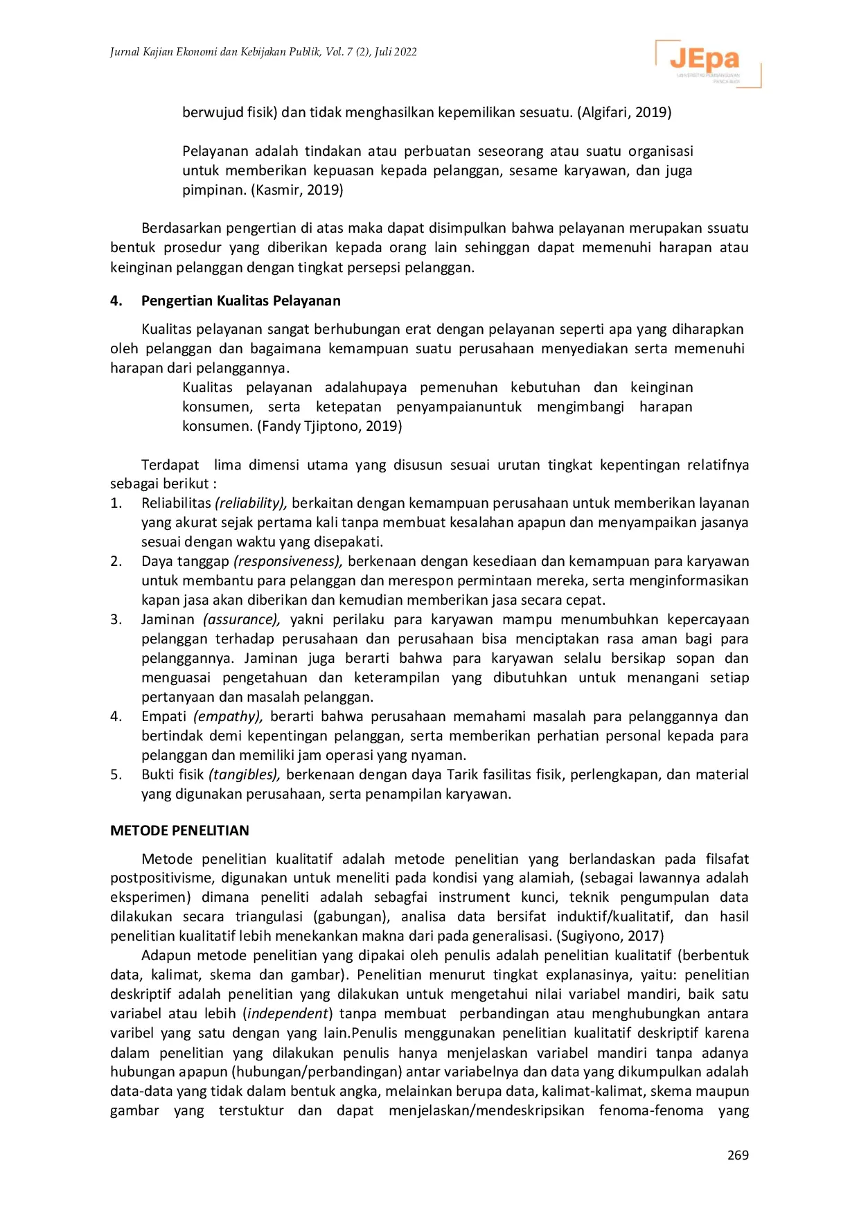 JURIS Analisis Kualitas Pelayanan di Kantin Maitreyawira Medan