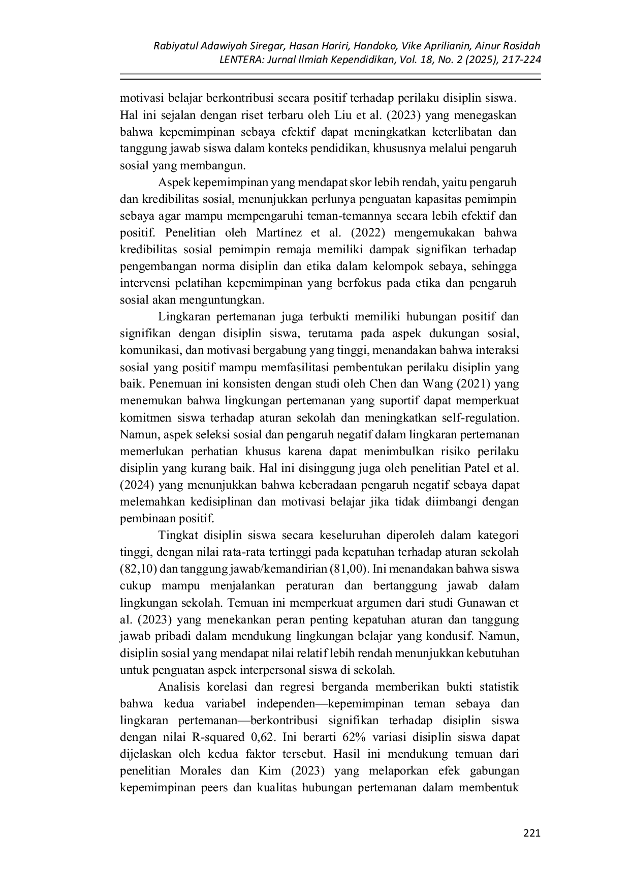 JURIS Kajian Deskriptif tentang Kepemimpinan Teman Sebaya dan Disiplin Siswa