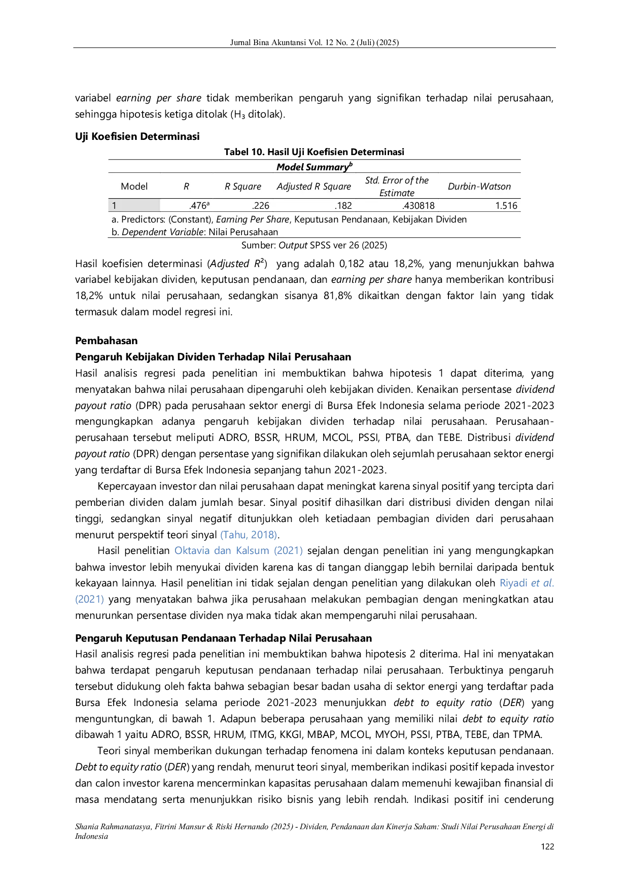 JURIS Dividen Pendanaan dan Kinerja Saham Studi Nilai Perusahaan Energi di Indonesia