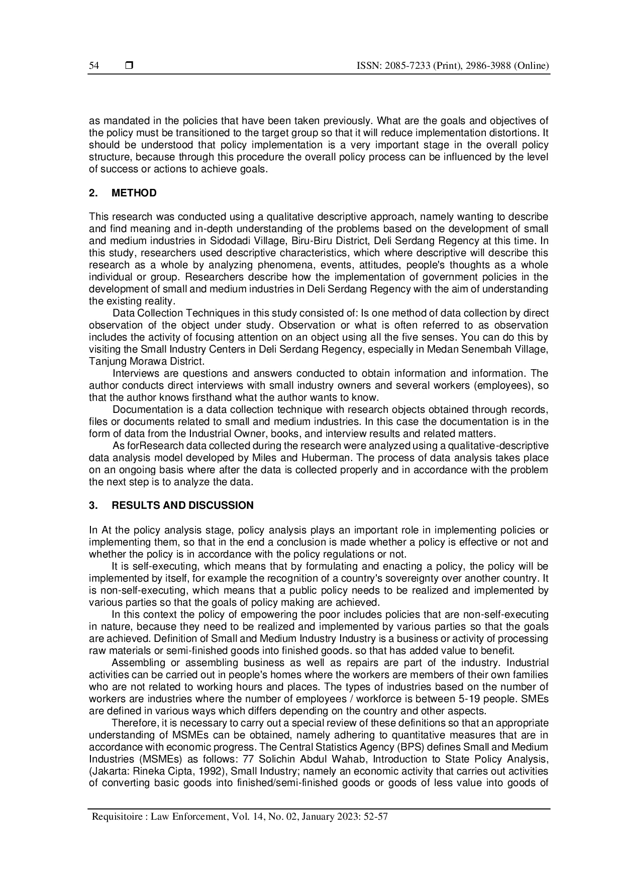 JURIS Implementation of government policies in small and medium industry development in Sidodadi Village Biru Biru District Deli Serdang Regency