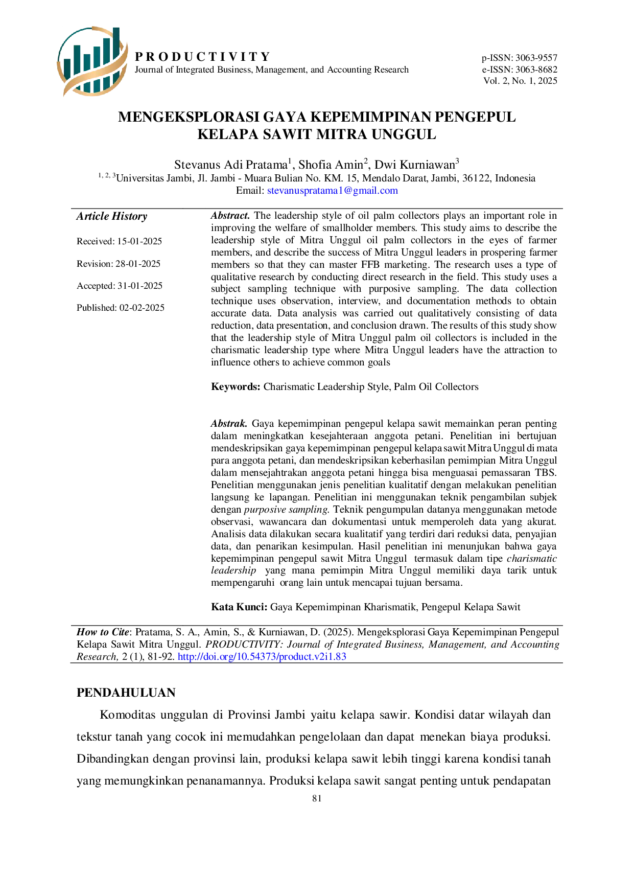 JURIS Mengeksplorasi Gaya Kepemimpinan Pengepul Kelapa Sawit Mitra Unggul